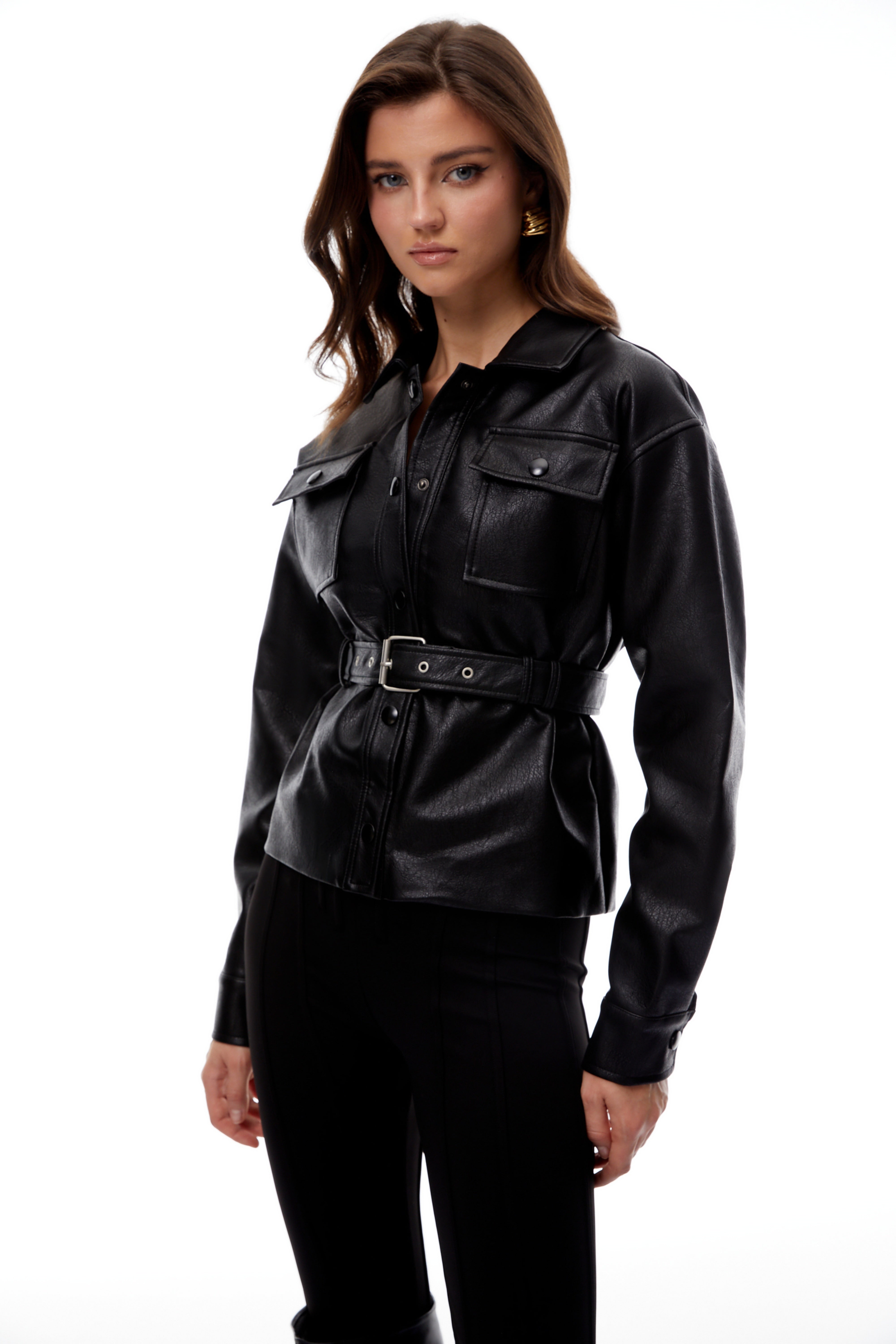 Leah Black Belted Pebbled Leather Jacket (Final Sale)