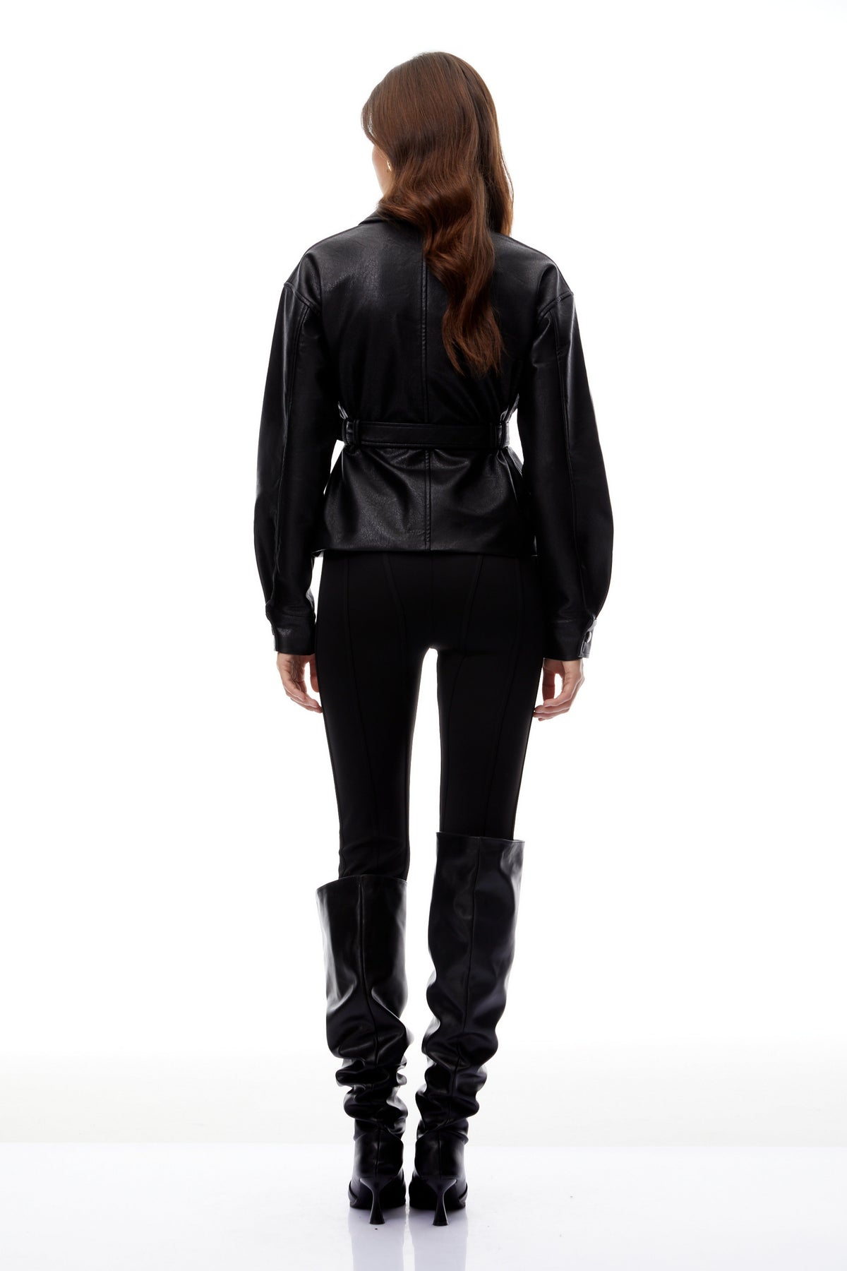 Leah Black Belted Pebbled Leather Jacket
