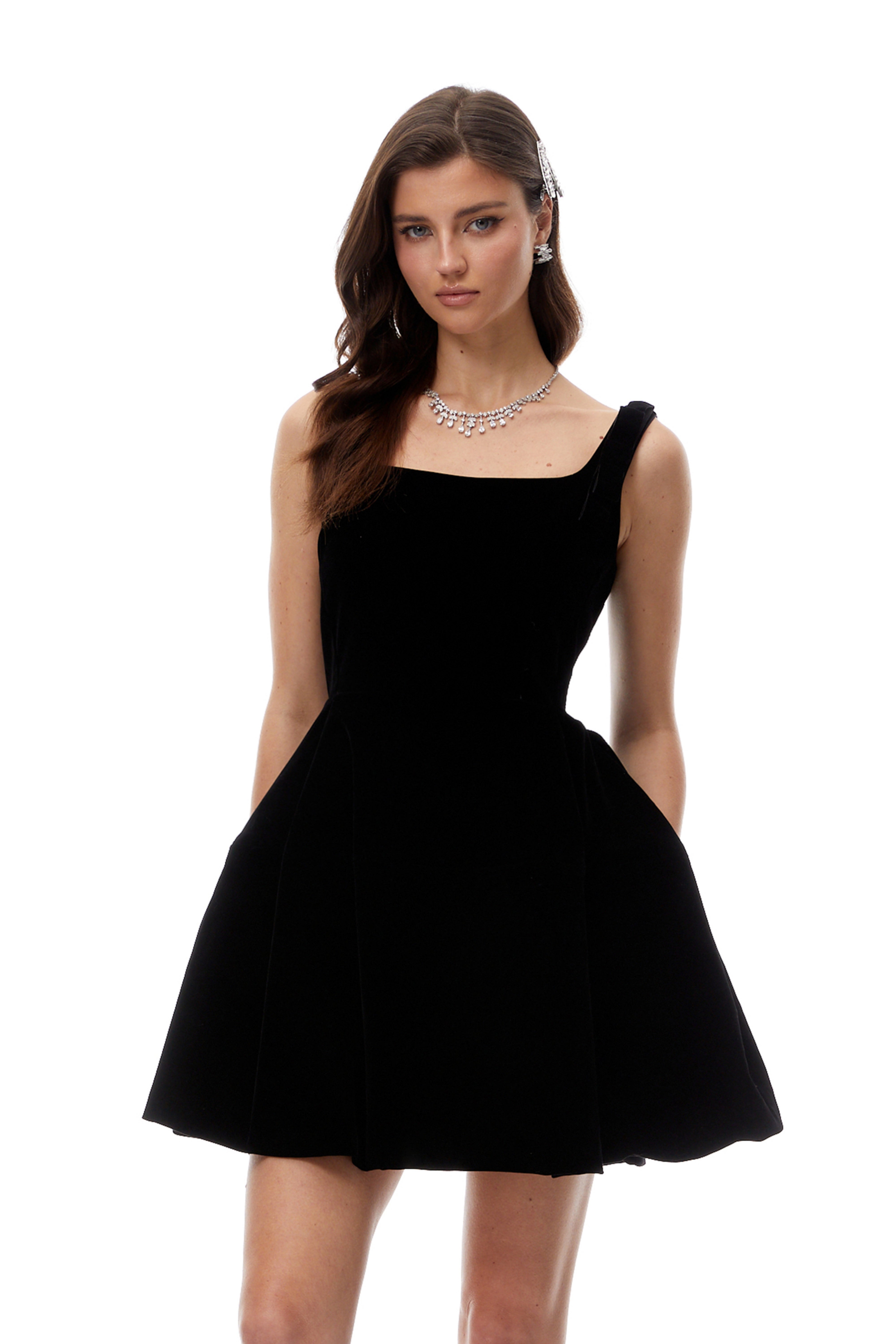 Selma Black Square Neck Velvet Mini Dress