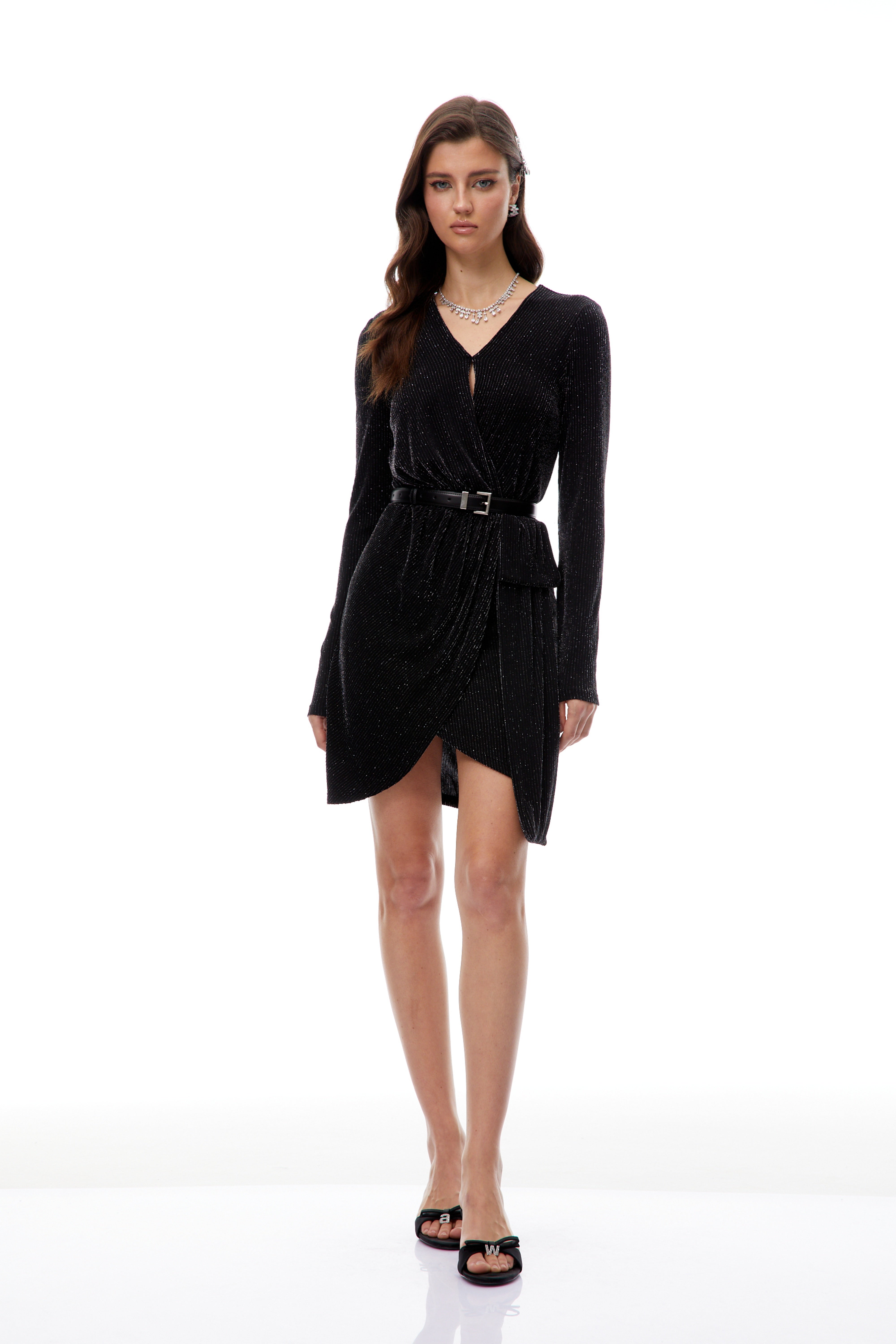 Betsy Black Asymmetrical Gathered Wrap Mini Dress (Final Sale)