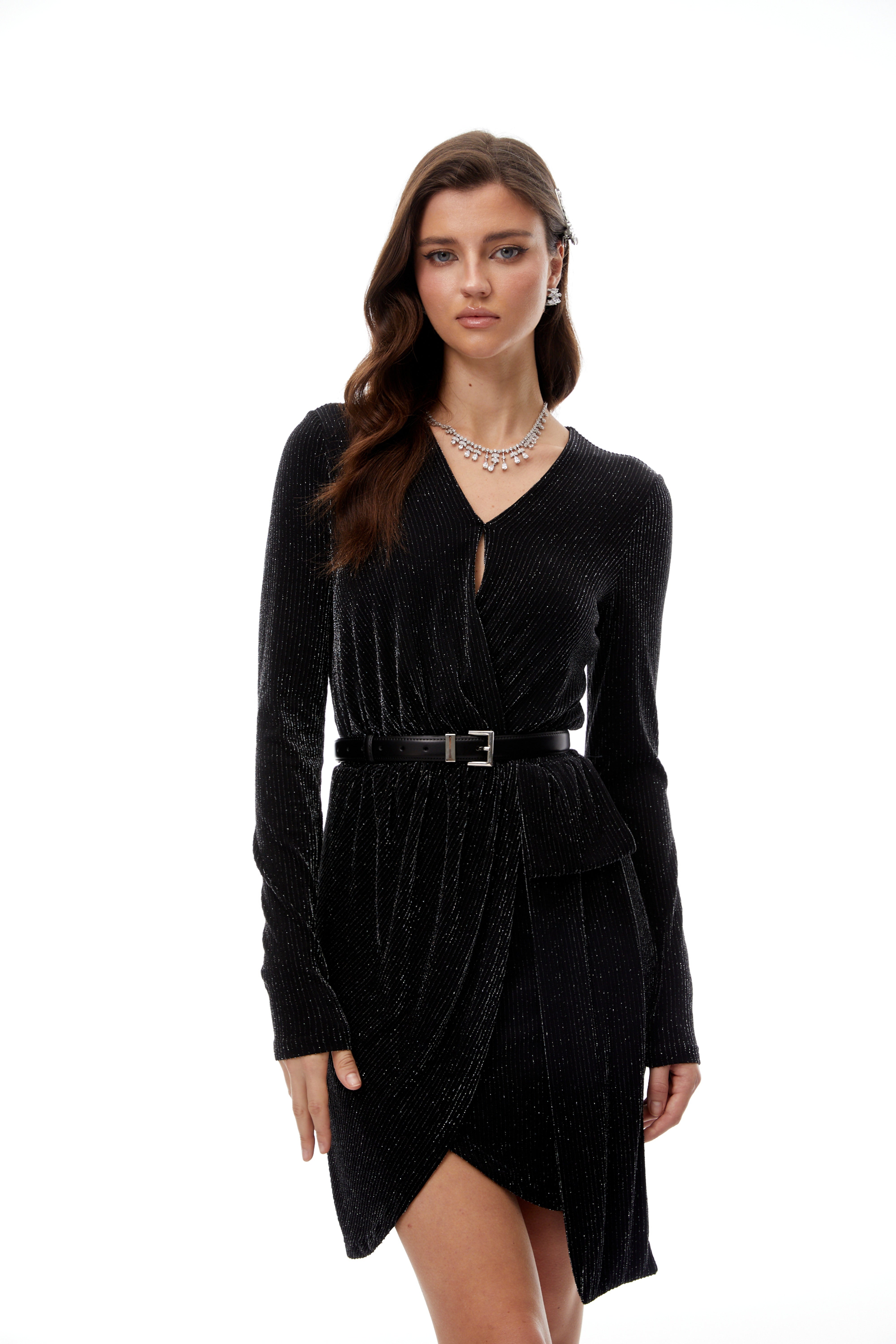 Betsy Black Asymmetrical Gathered Wrap Mini Dress (Final Sale)