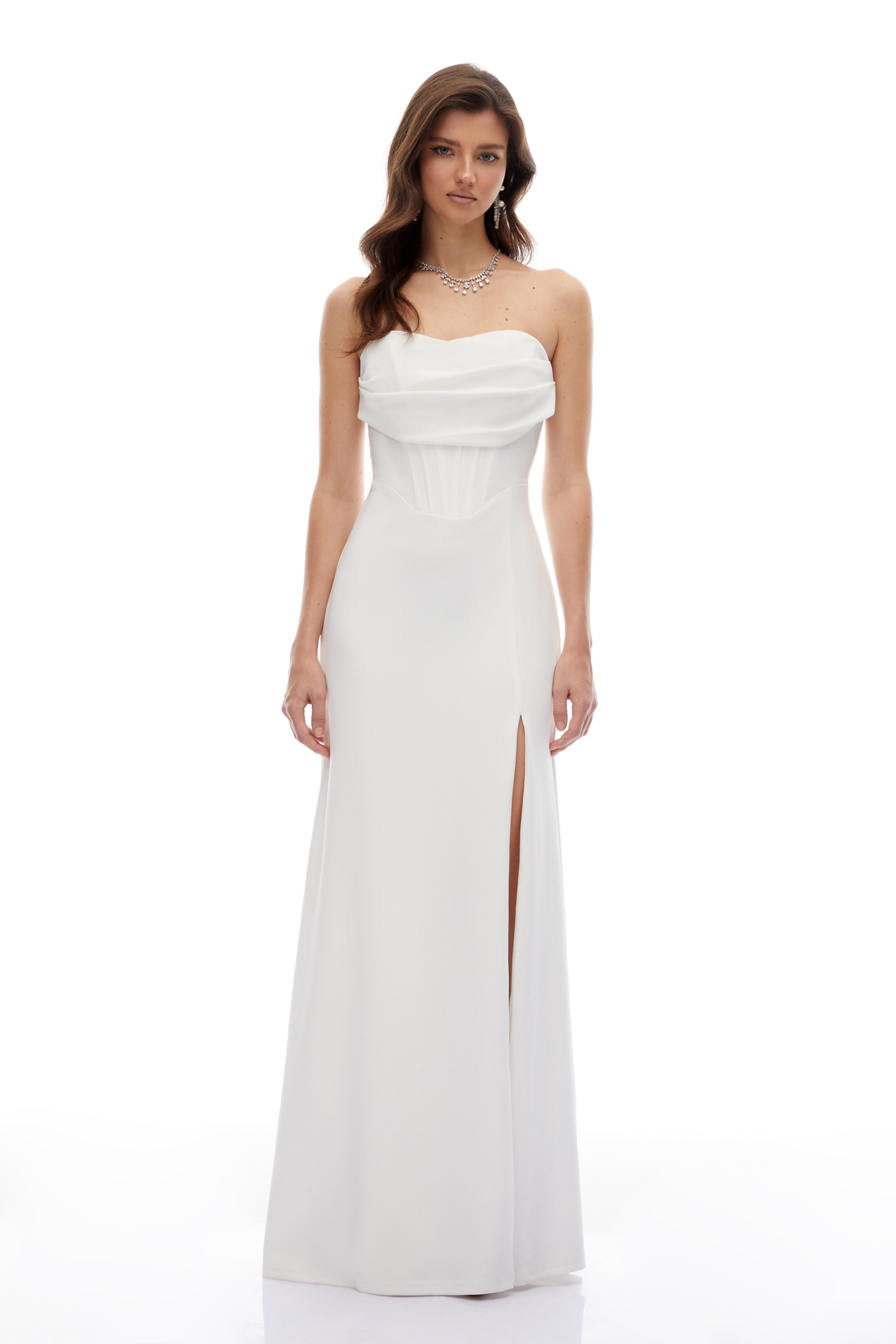 Dolores White Off Shoulder Ruched Maxi Gown (Final Sale-US Only)