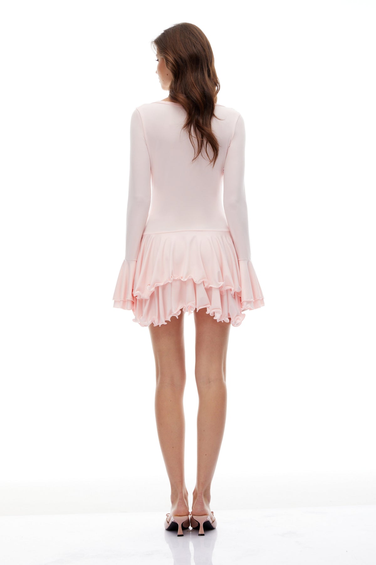 Edwina Pink Asymmetrical Ruffled Tiered Mini Dress