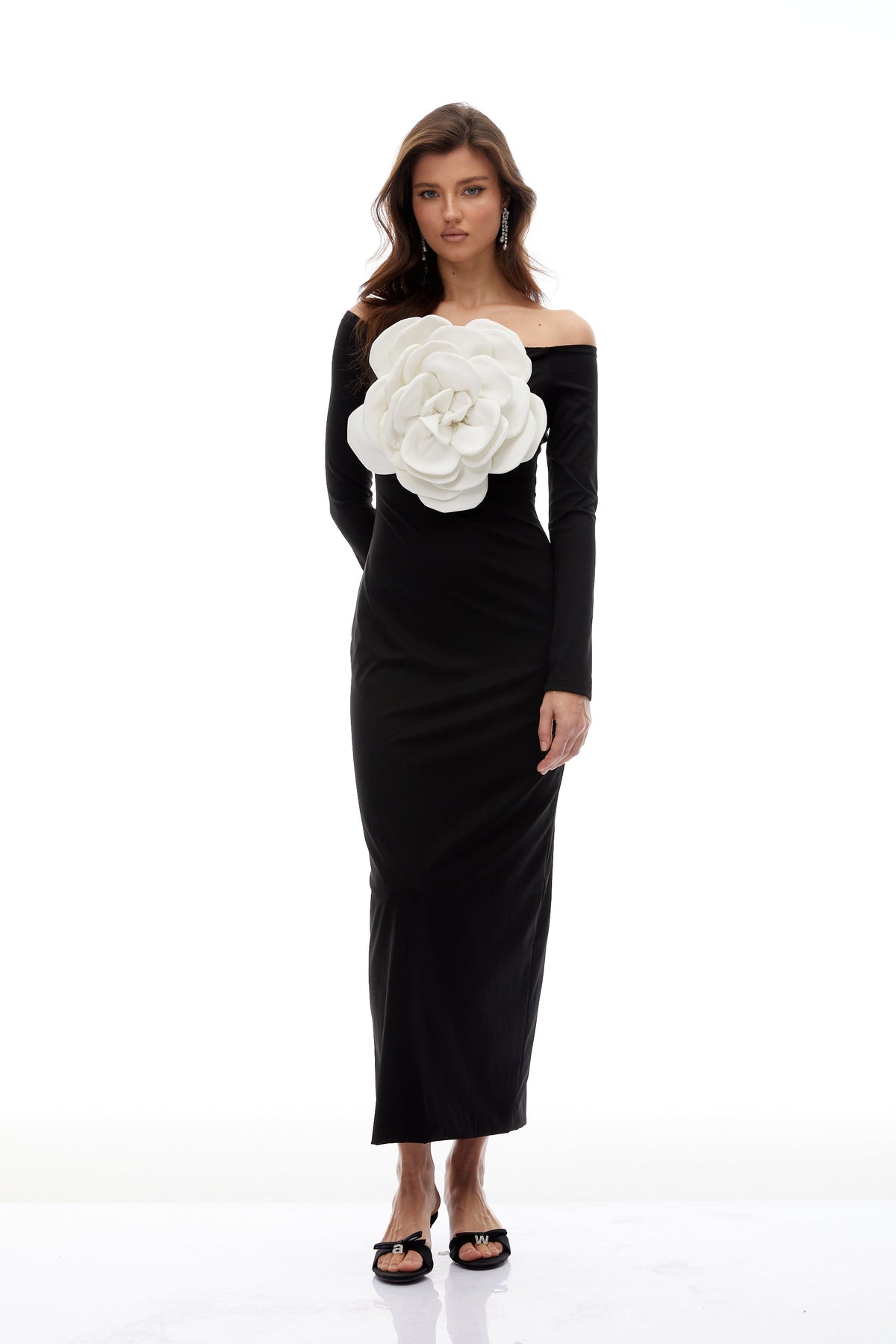 Maren Black 3D Petal Maxi Dress