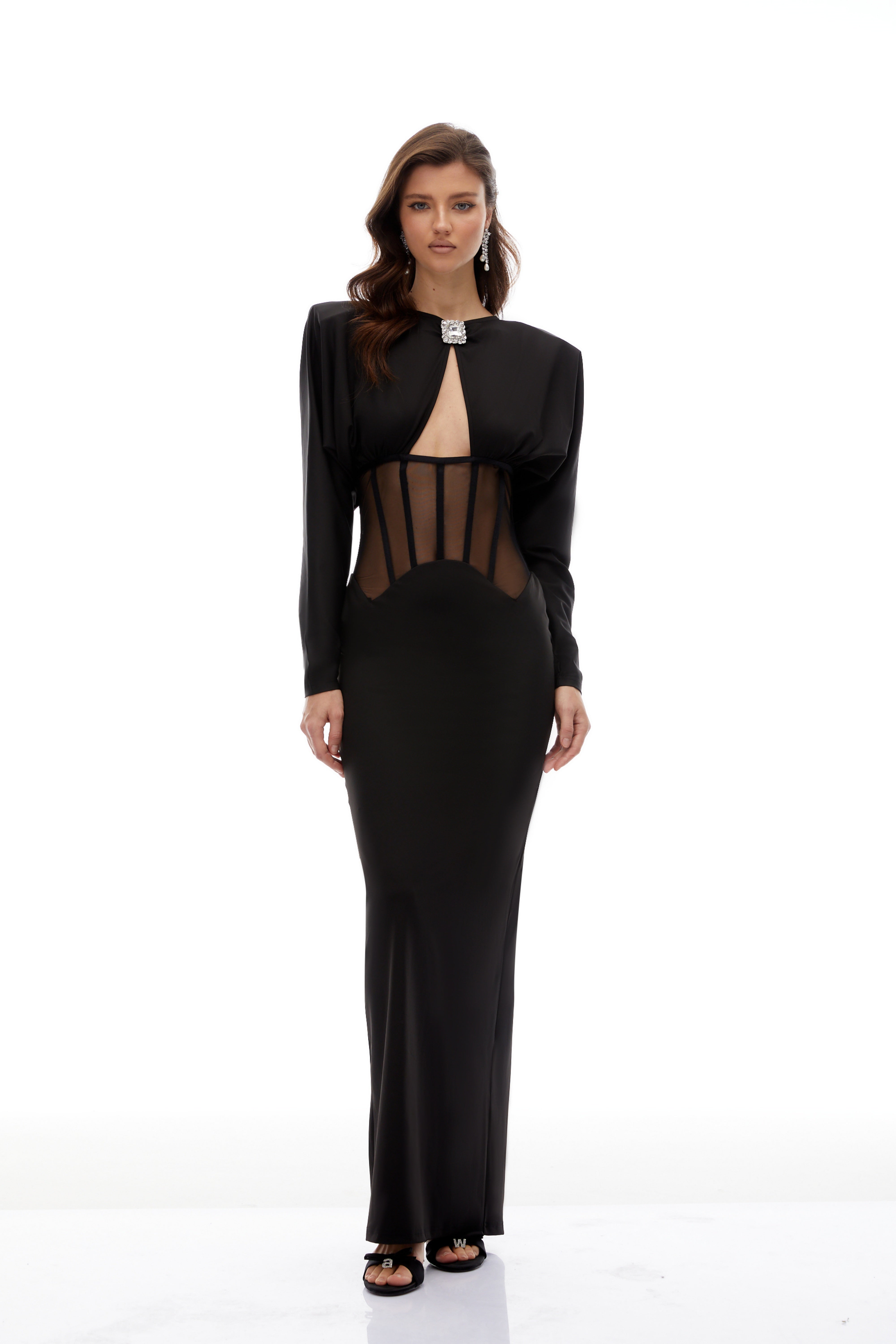Lindsay Black Cut Out Corset Panel Maxi Dress