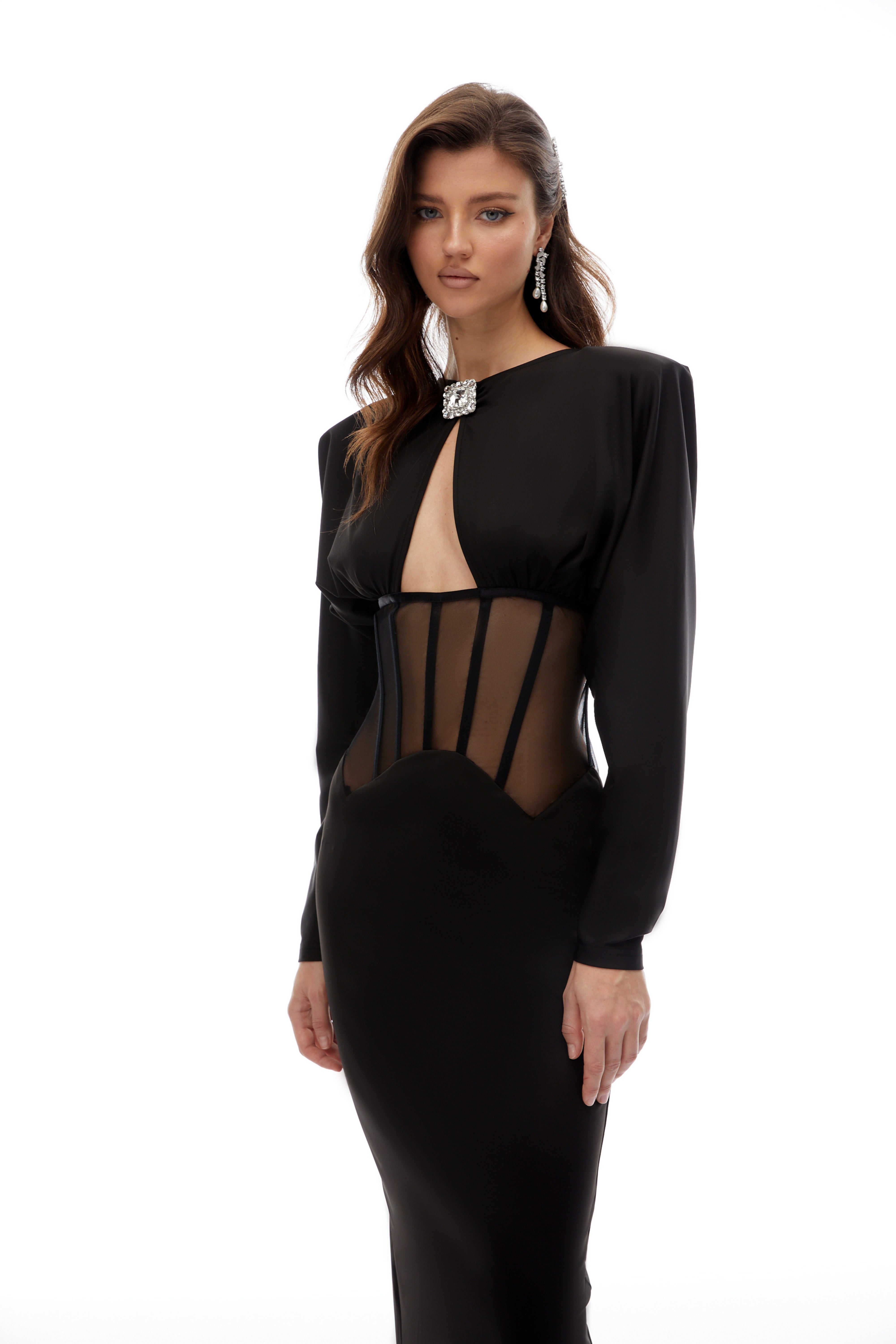 Lindsay Black Cut Out Corset Panel Maxi Dress