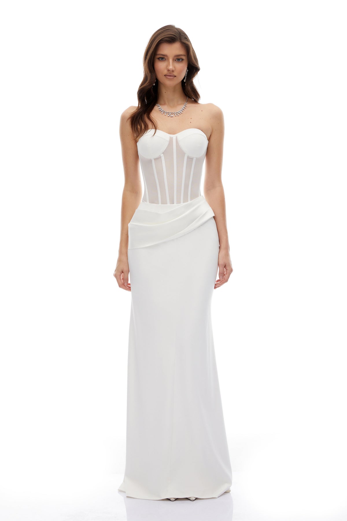 Thora White Corset Flared Gown