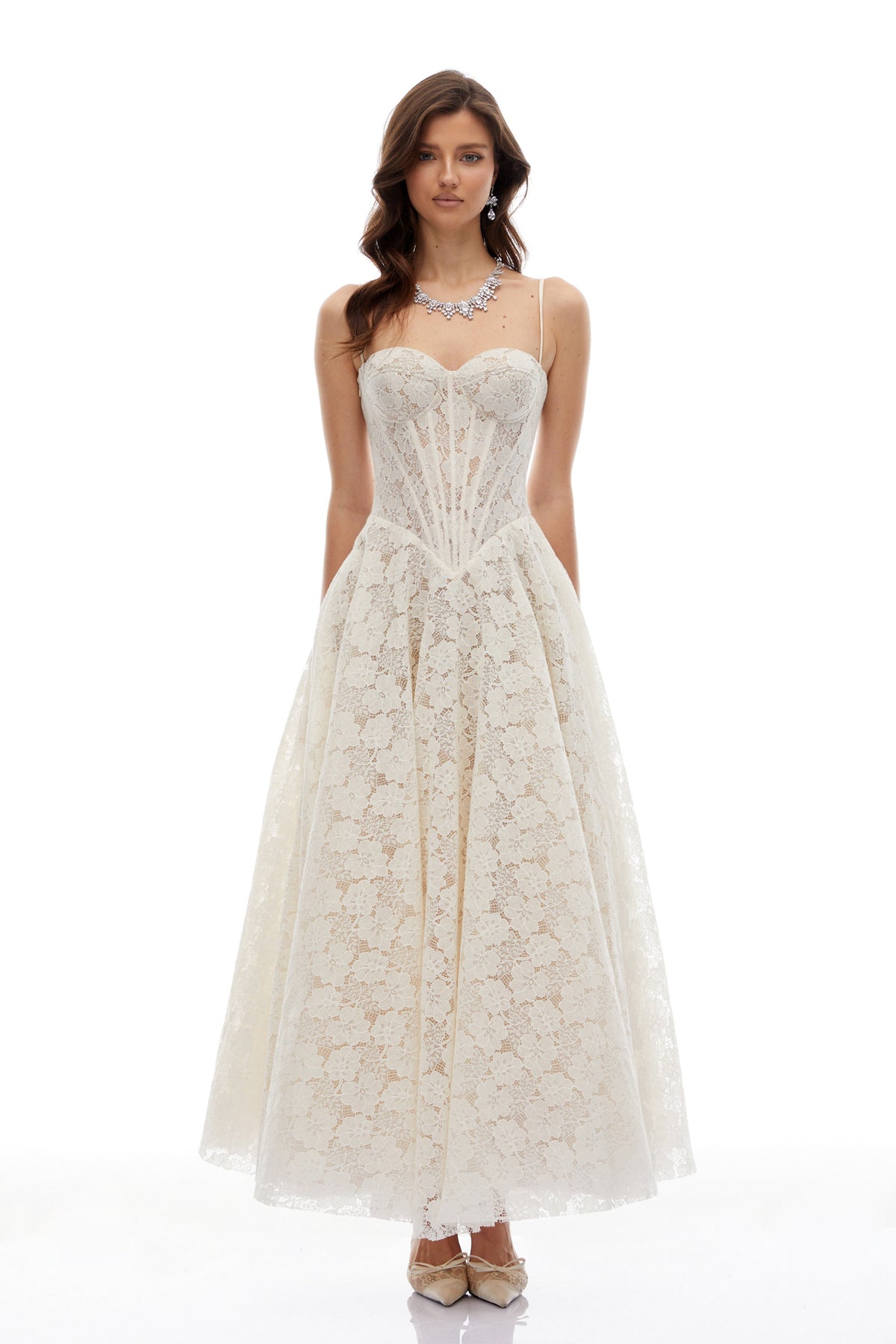 Celina White Lace Corset Maxi Gown