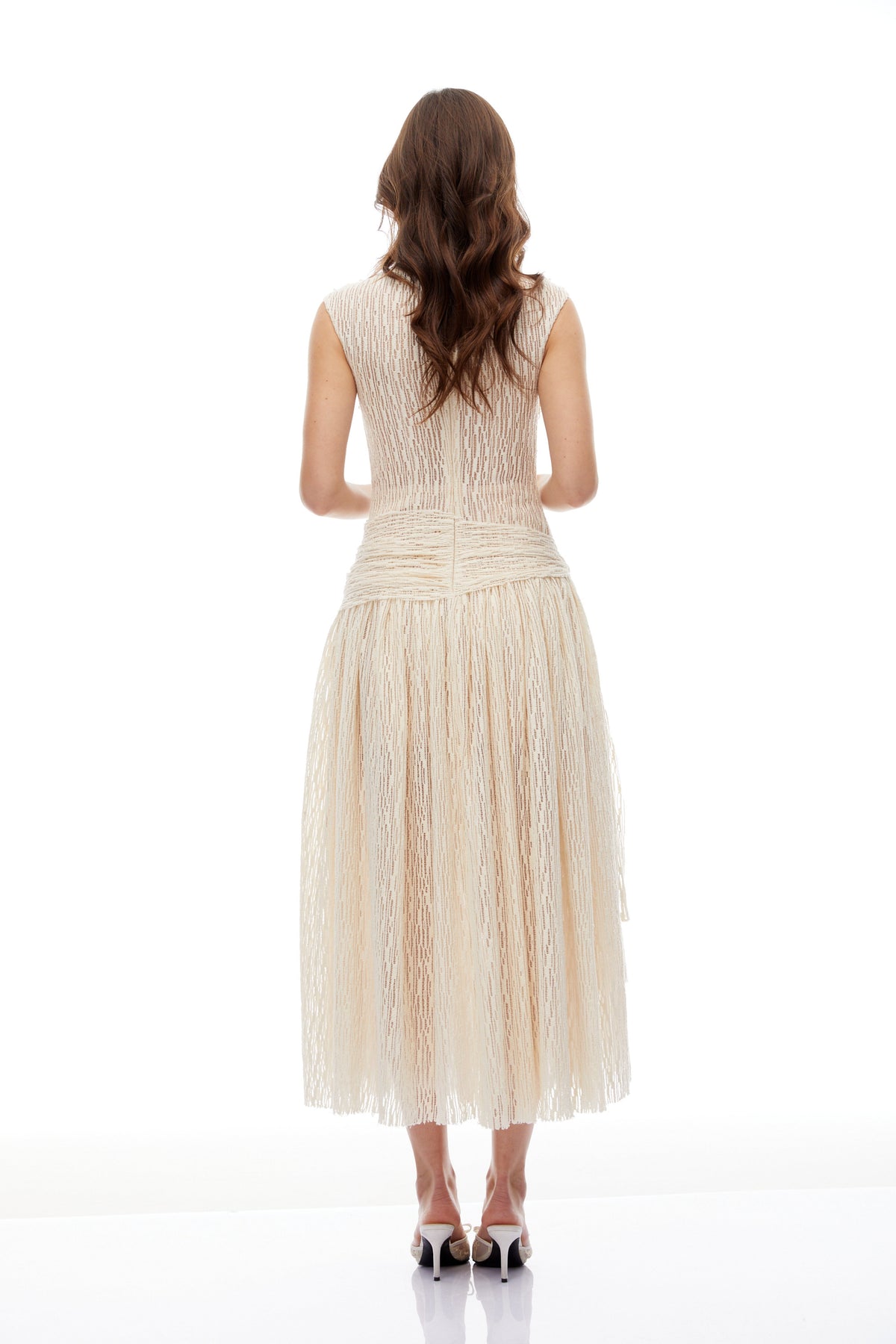 Cynthia Neutrals 3D Petal Textured Midi Dress (Final Sale-US Only)