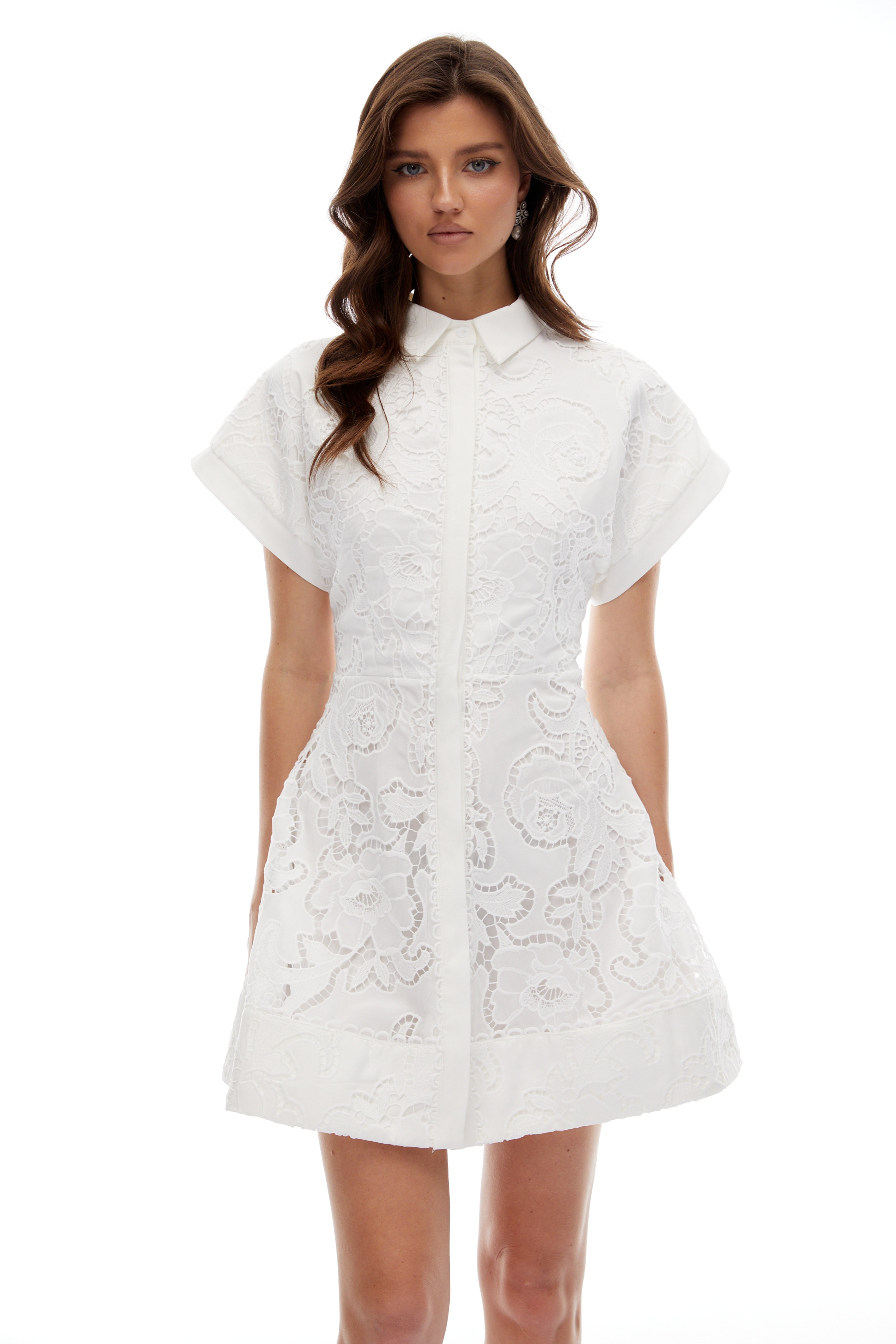 Darlene White Floral Embroidered Lace Mini Dress