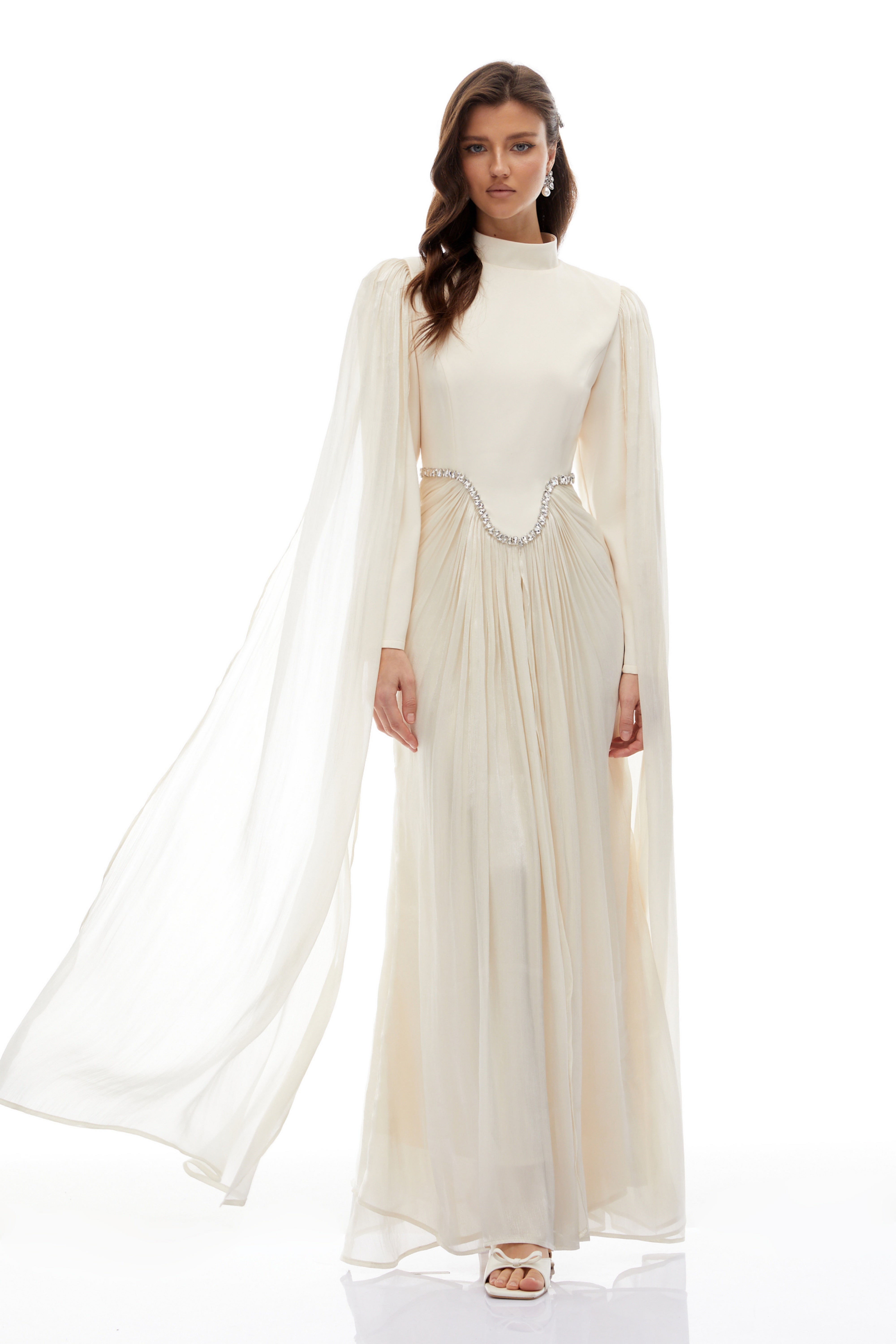 Andrine White Crystal Embellished Maxi Dress