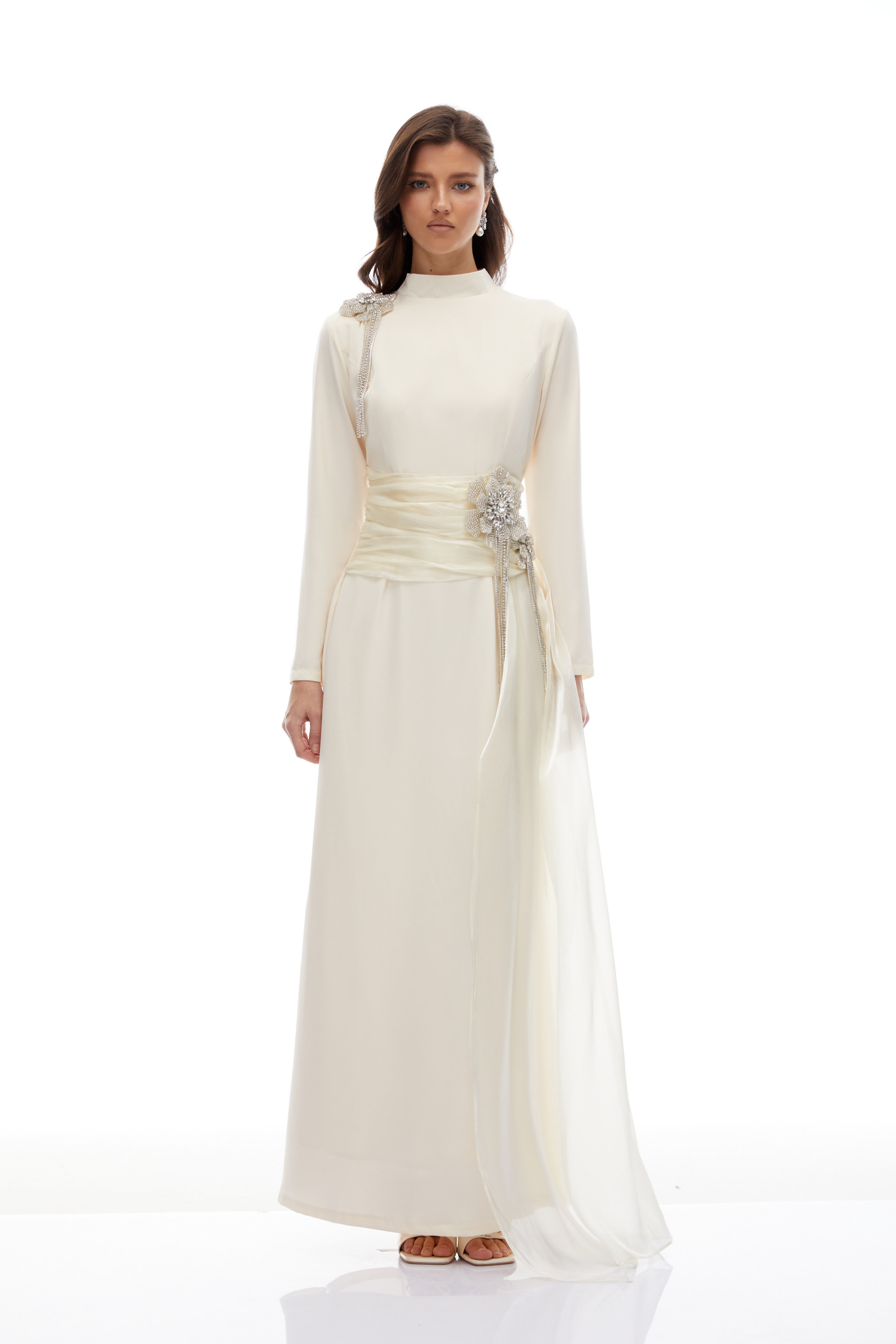 Marguerite Off White Embellished Ribbon Maxi Dress