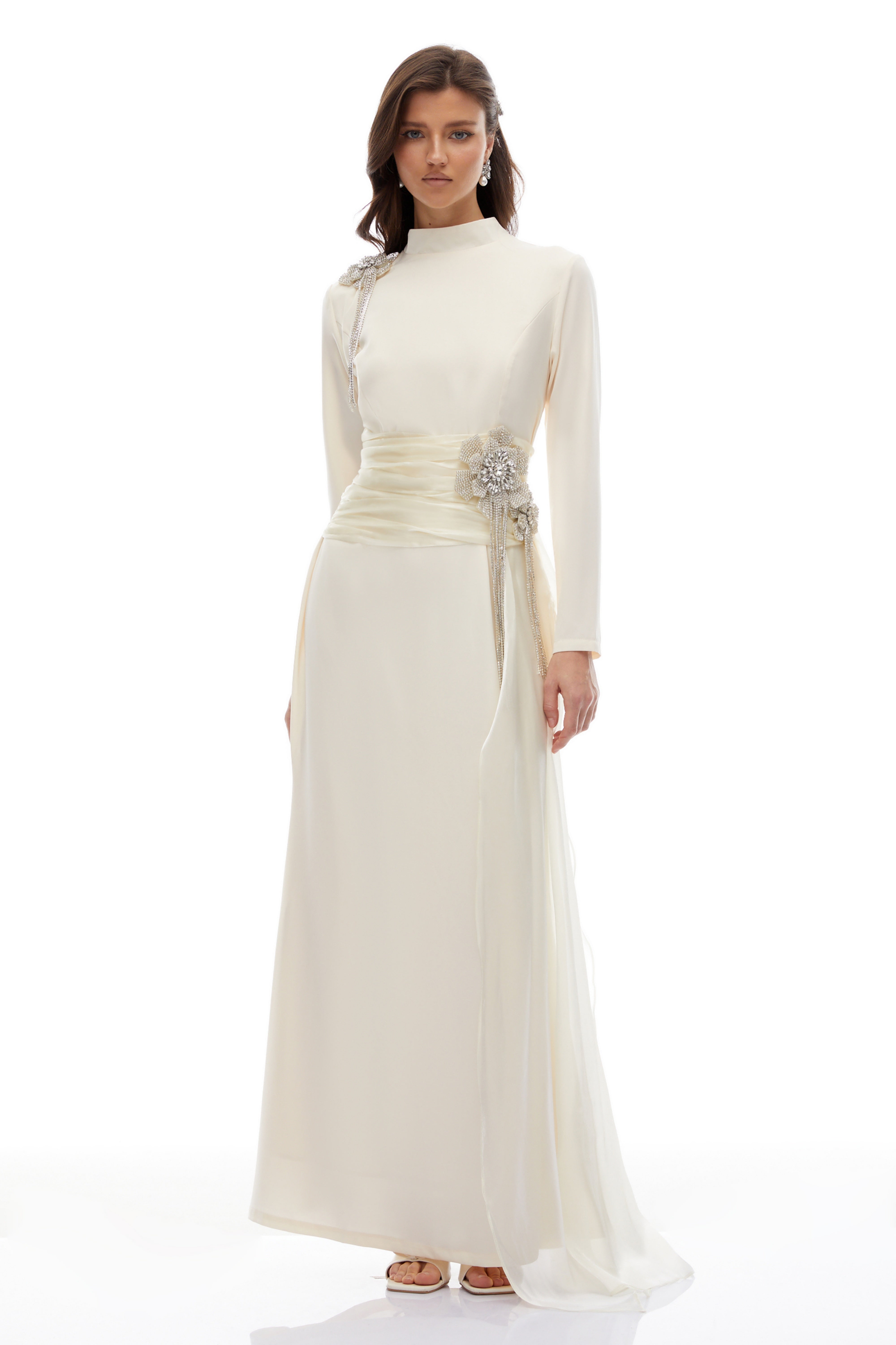 Marguerite Off White Embellished Ribbon Maxi Dress