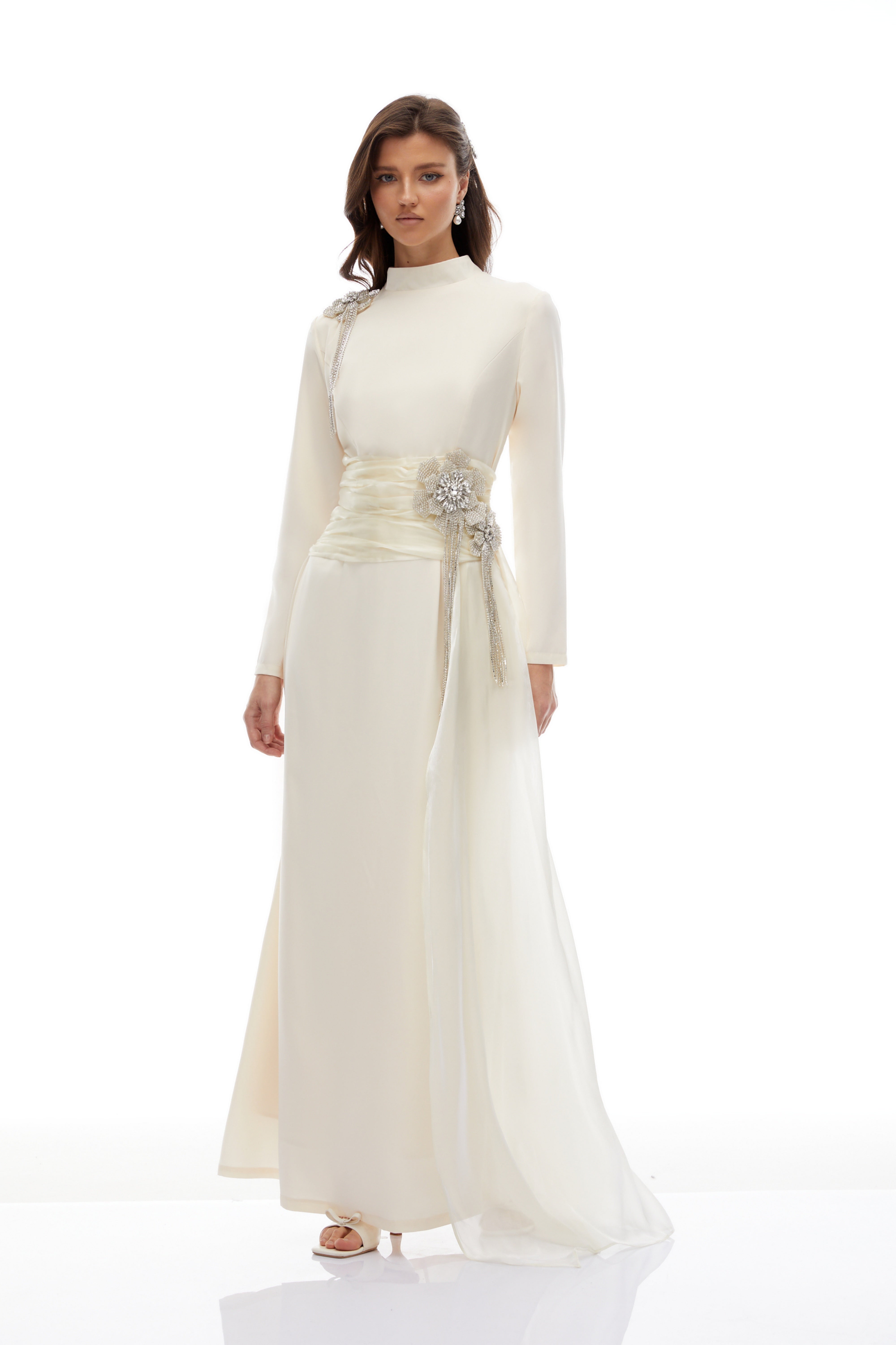 Marguerite Off White Embellished Ribbon Maxi Dress