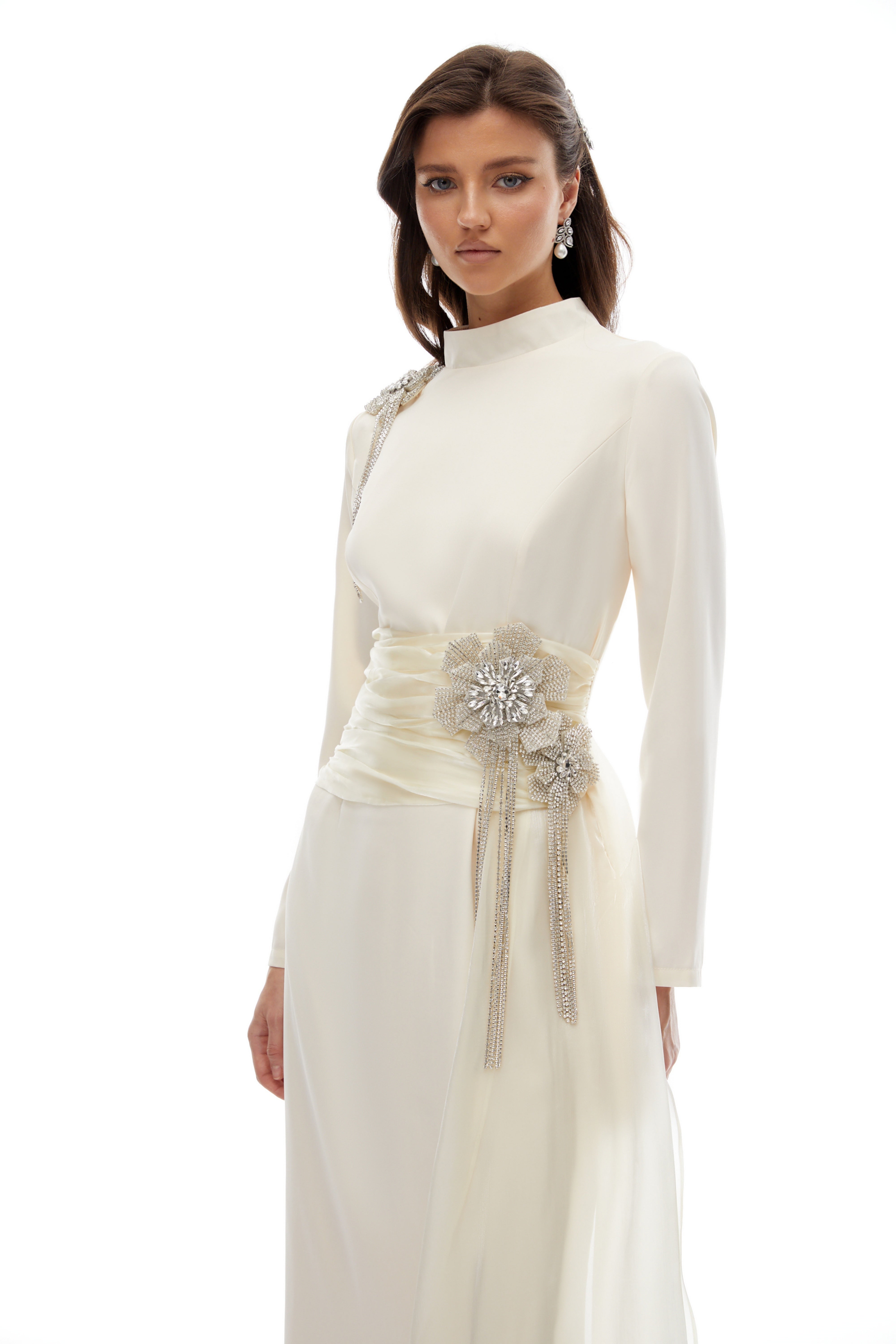 Marguerite Off White Embellished Ribbon Maxi Dress
