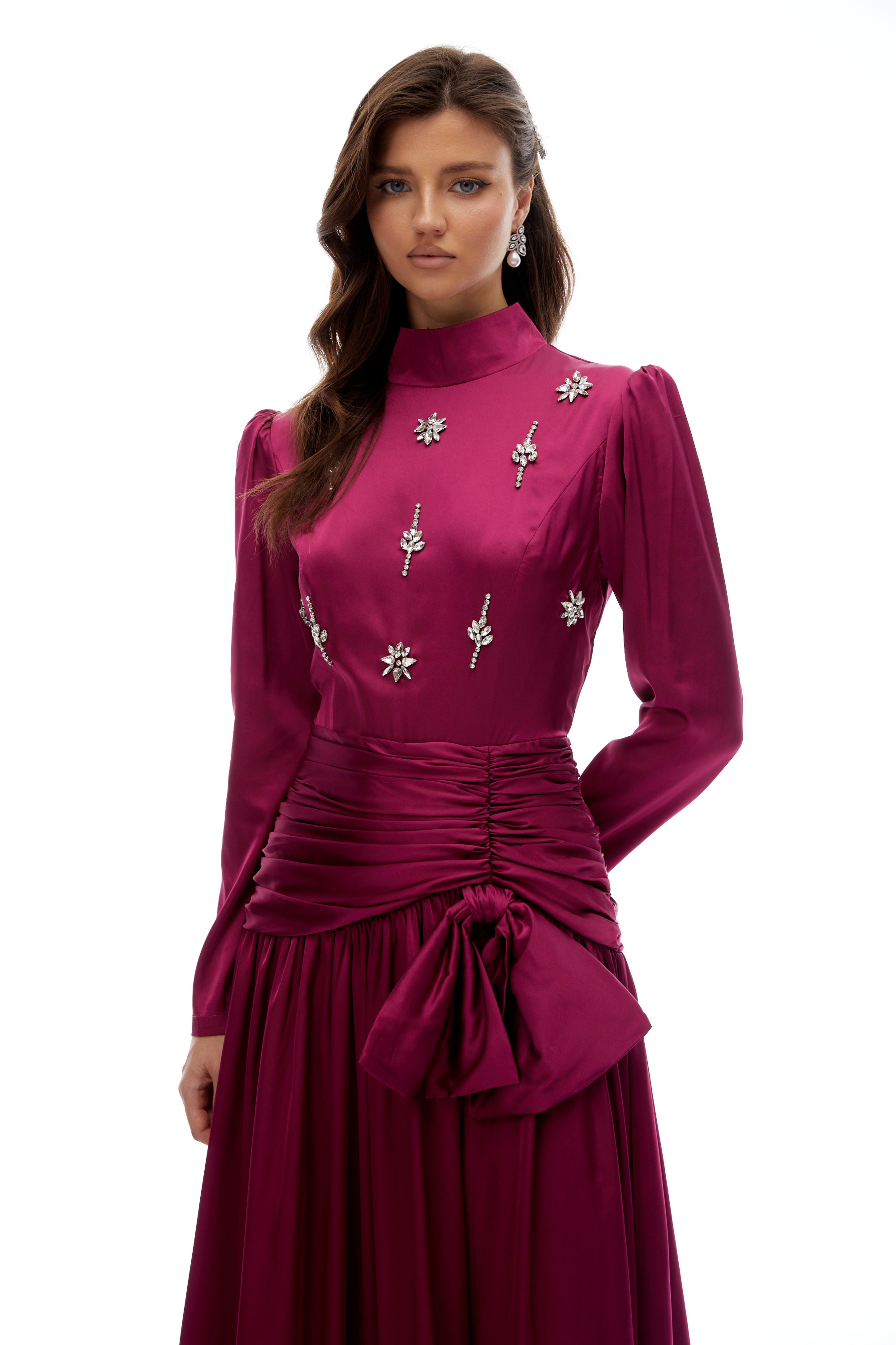 Faithe Rose Purple Bow Ruched Maxi Dress