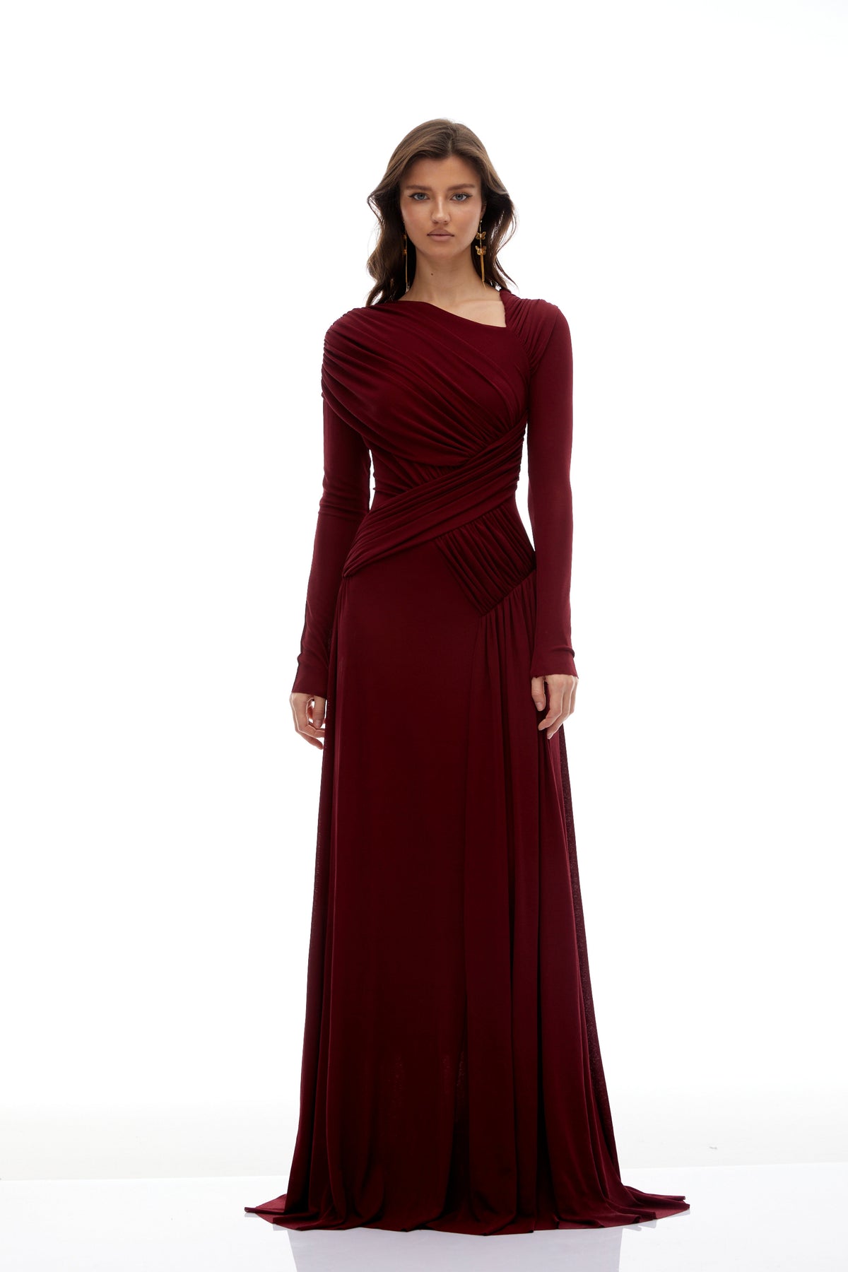 Beatriz Burgundy Asymmetrical Gathered Maxi Dress (Final Sale)