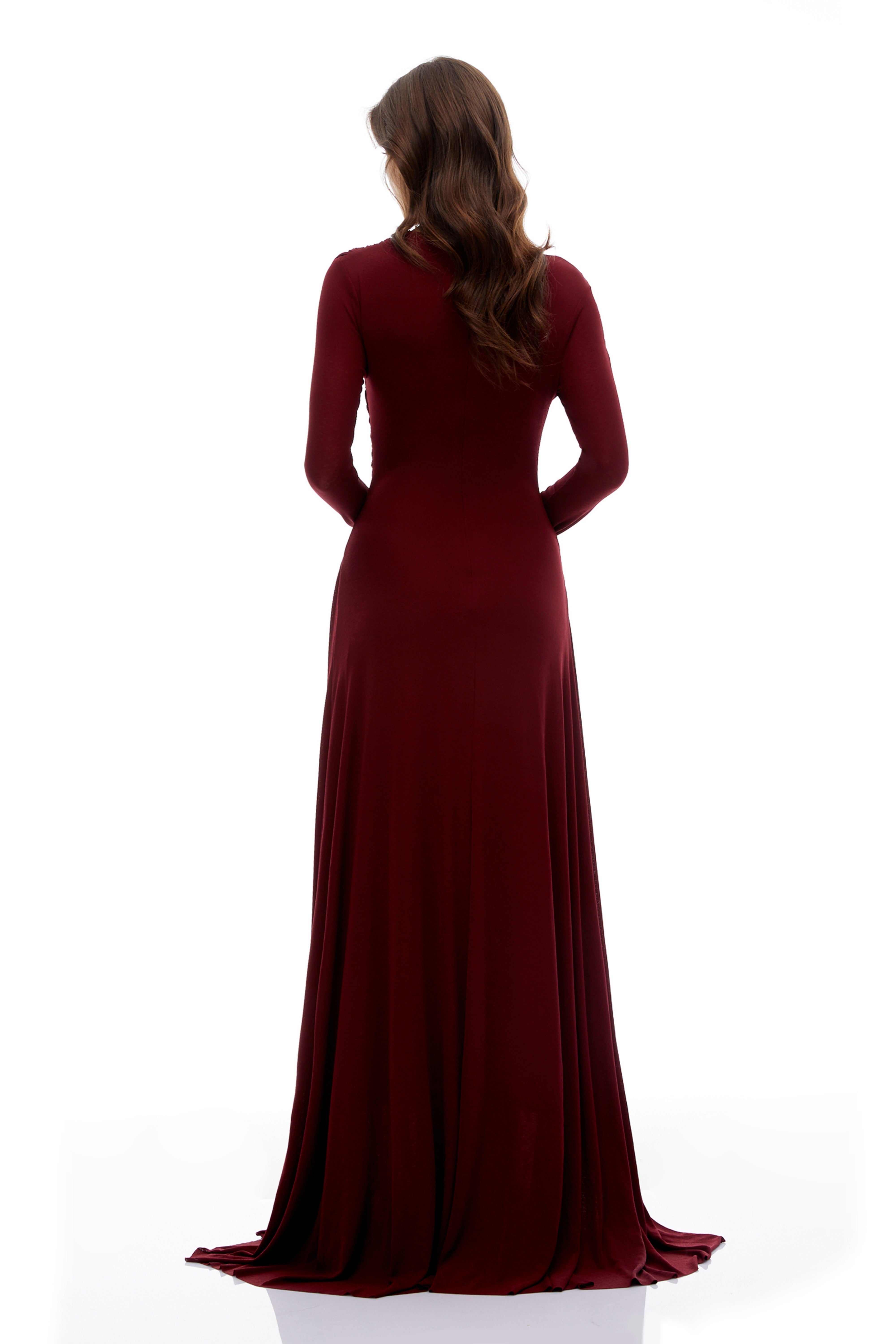 Beatriz Burgundy Asymmetrical Gathered Maxi Dress