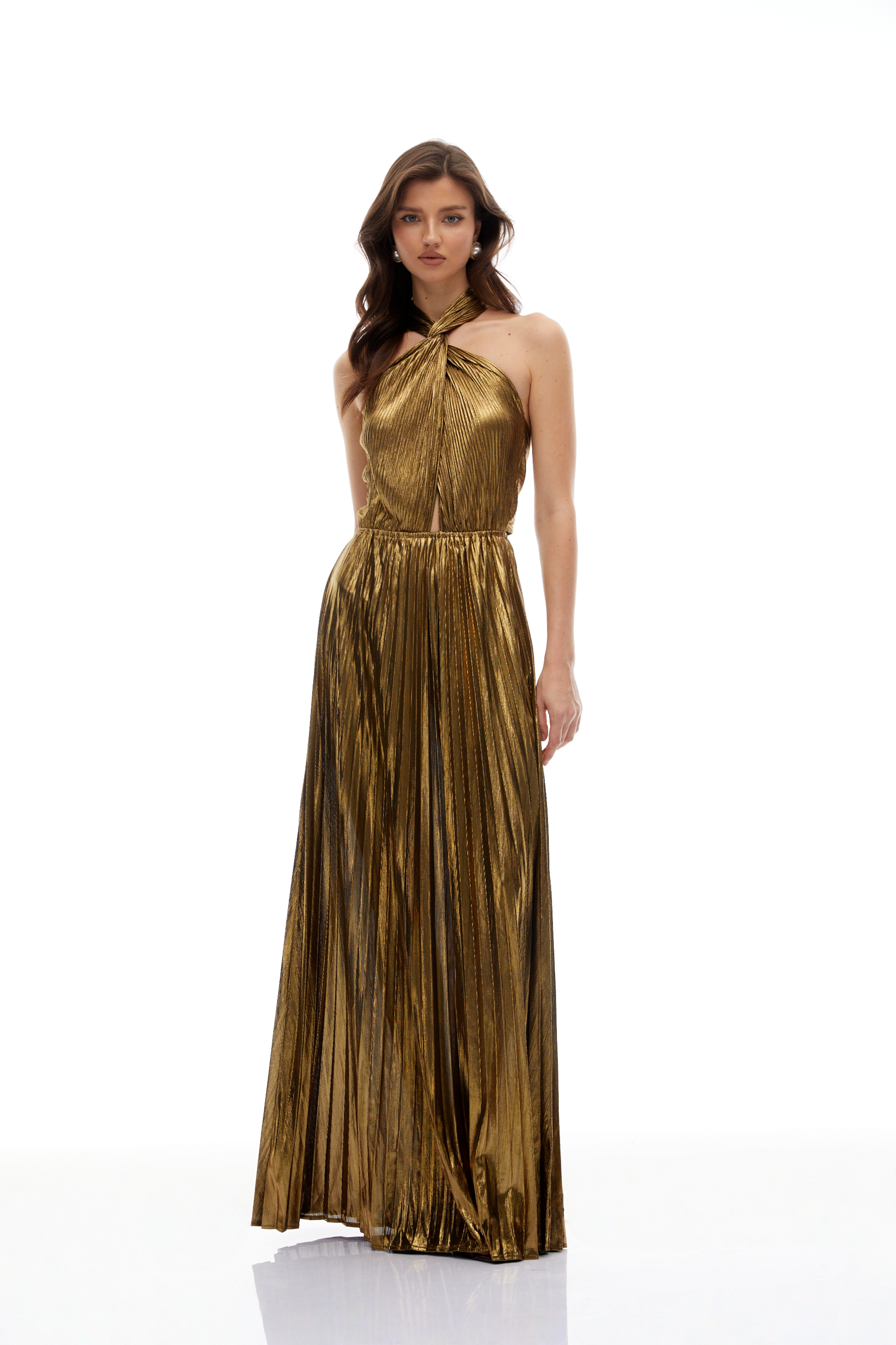Dorothy Gold Halterneck Pleated Maxi Dress (Final Sale-US Only)