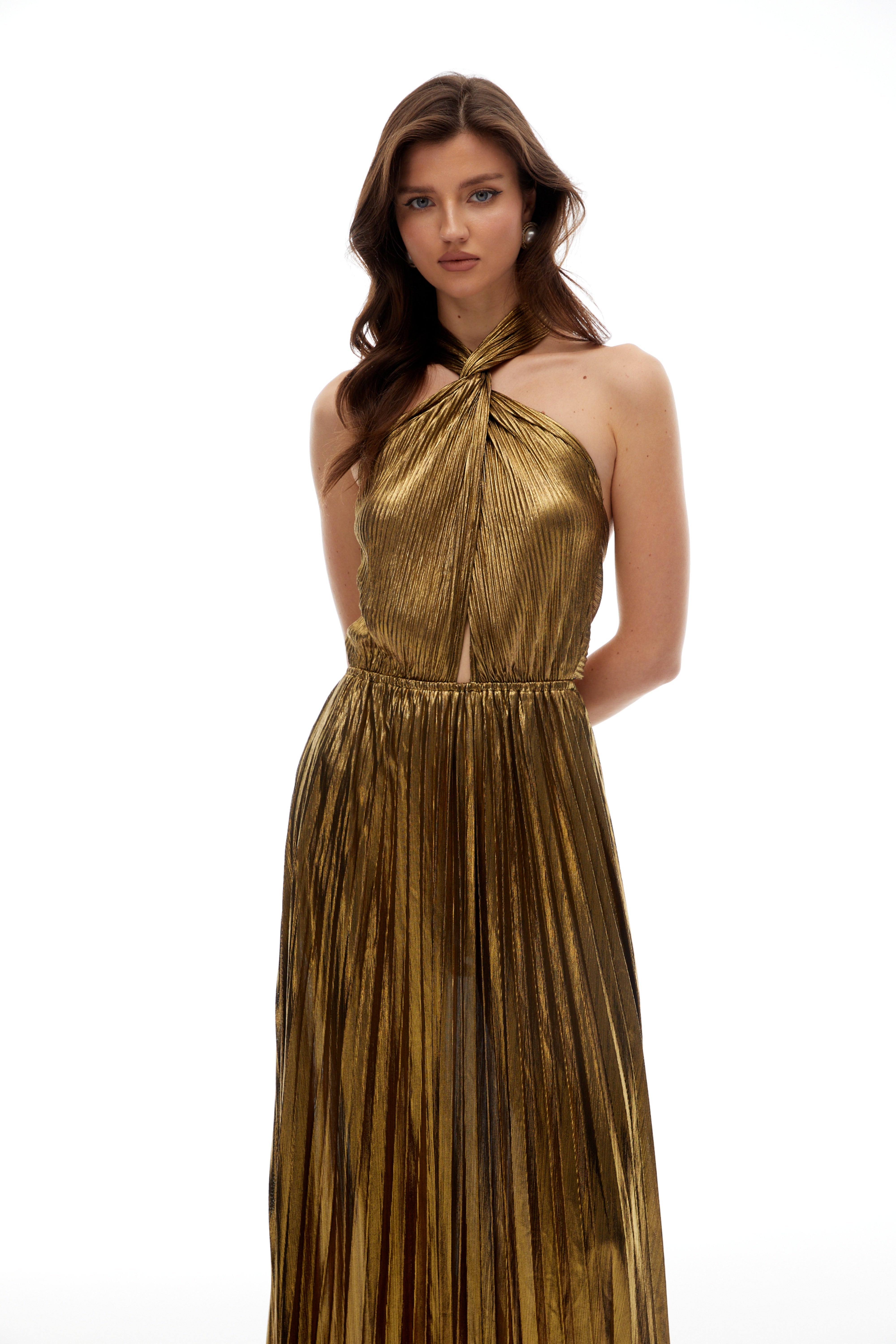 Dorothy Gold Halterneck Pleated Maxi Dress (Final Sale-US Only)