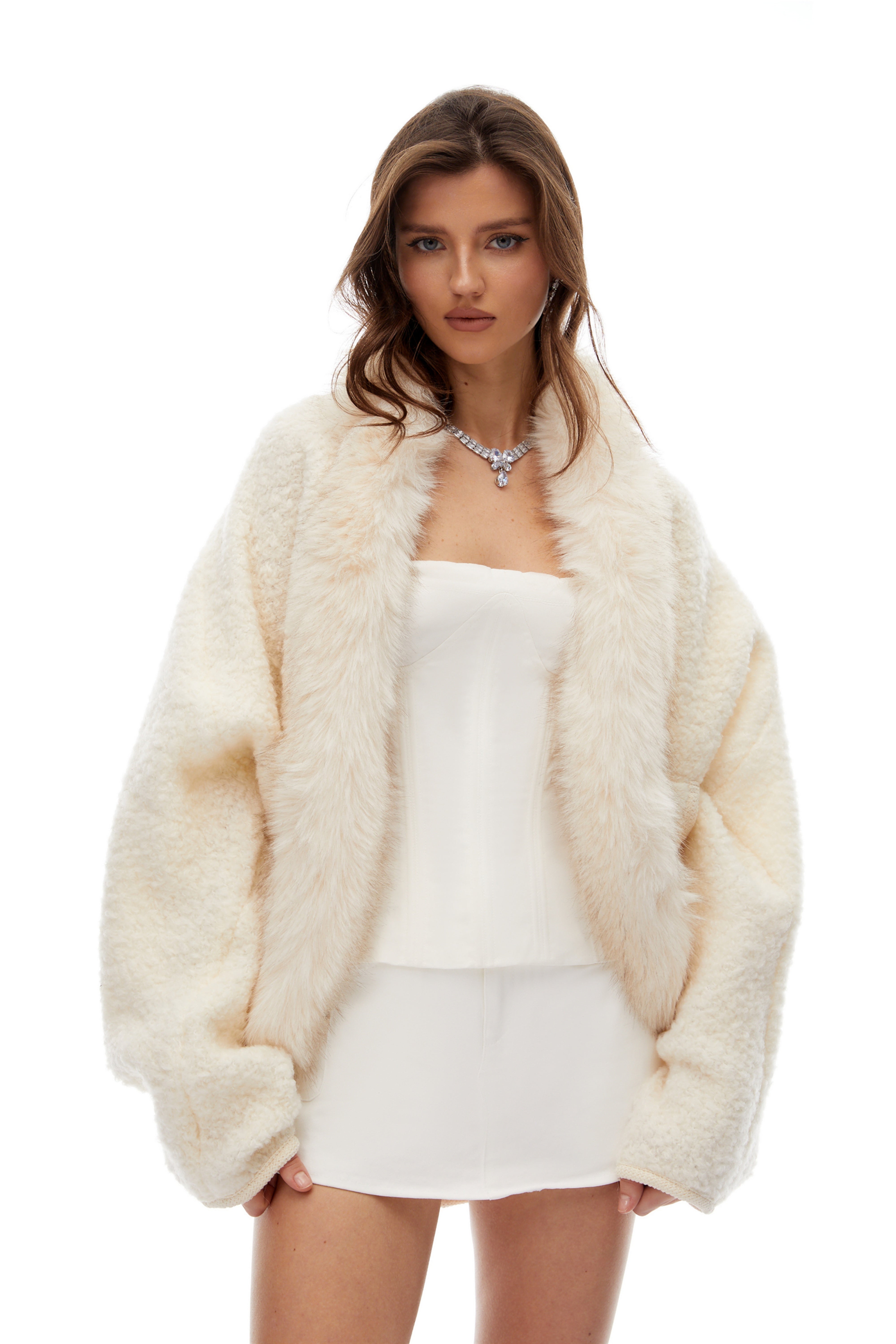 Jana Cream White Fur Trim Wool Coat (Final Sale)