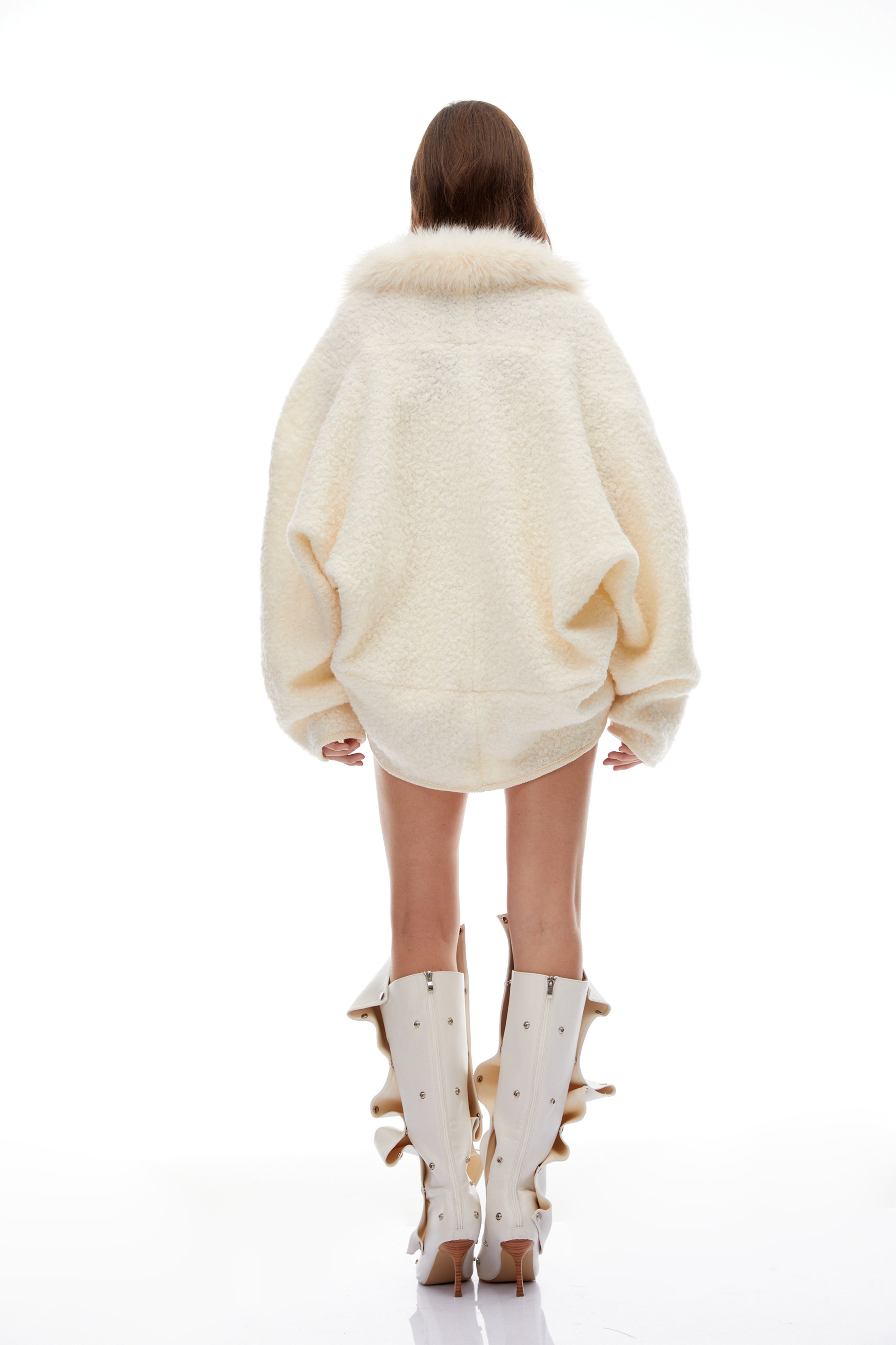 Jana Cream White Fur Trim Wool Coat