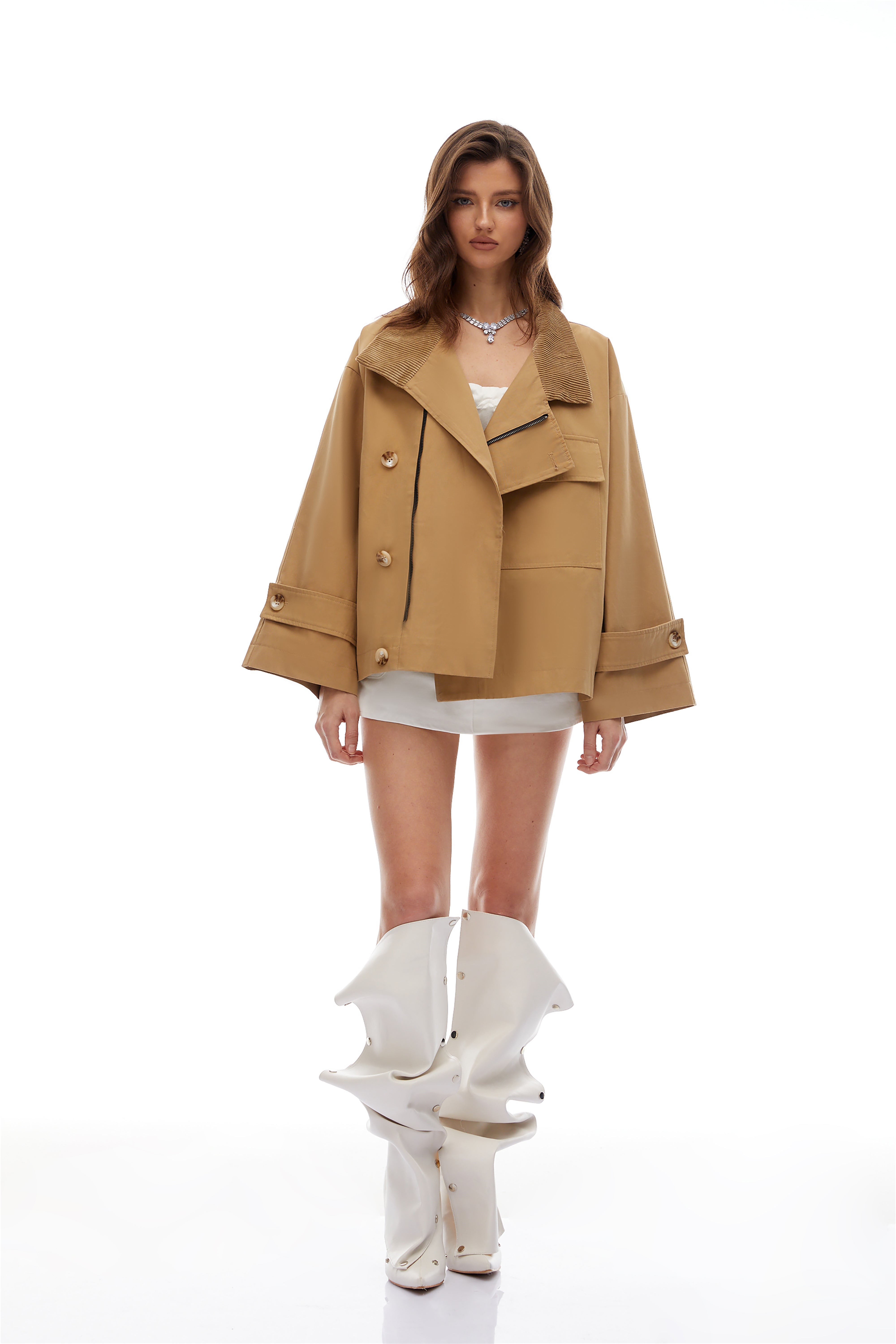 Eudora Khaki Ribbed Trench Coat