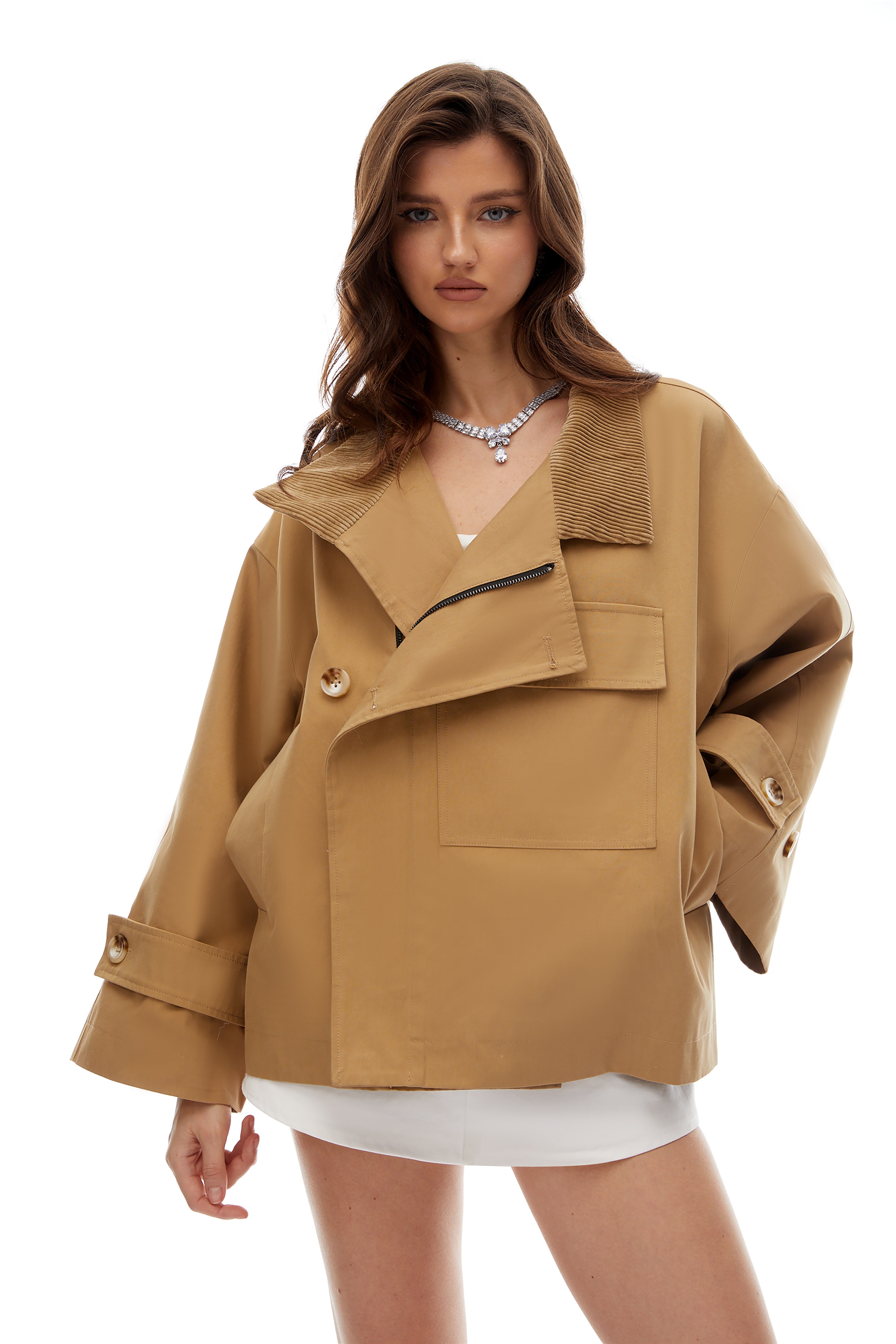 Eudora Khaki Ribbed Trench Coat