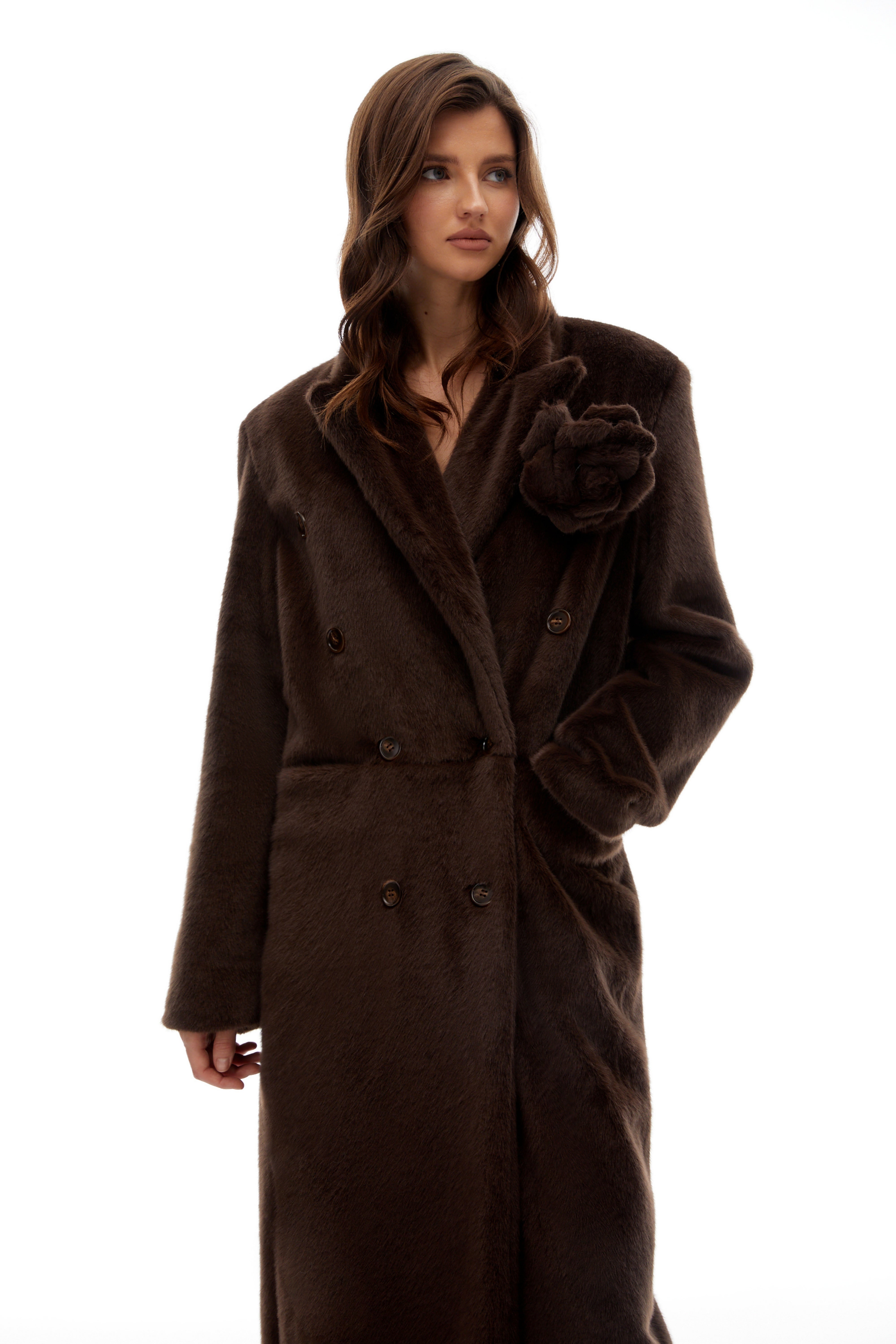 Selina Brown 3D Petal Fur Overcoat