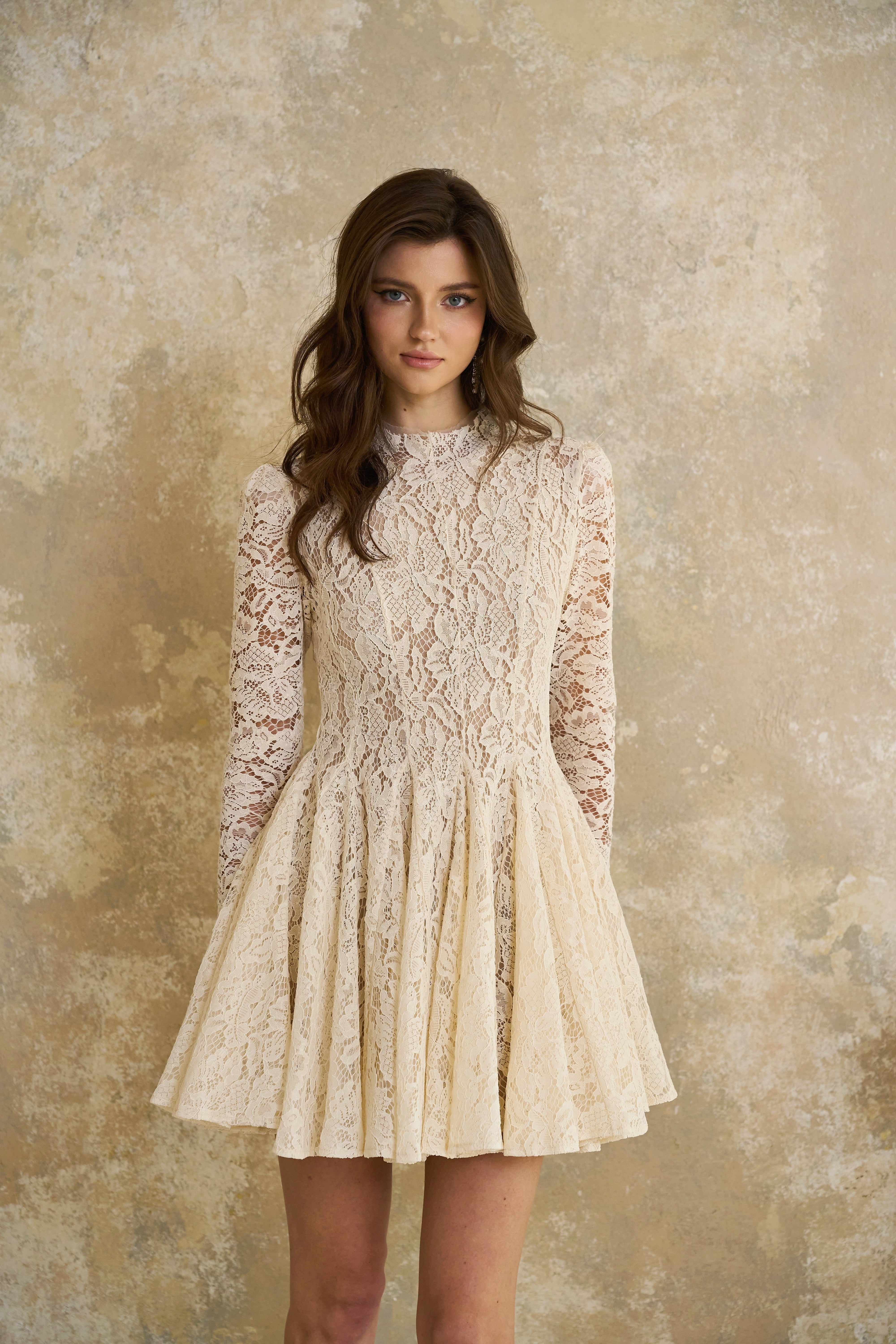 Bronte White Pleated Floral Lace Mini Dress