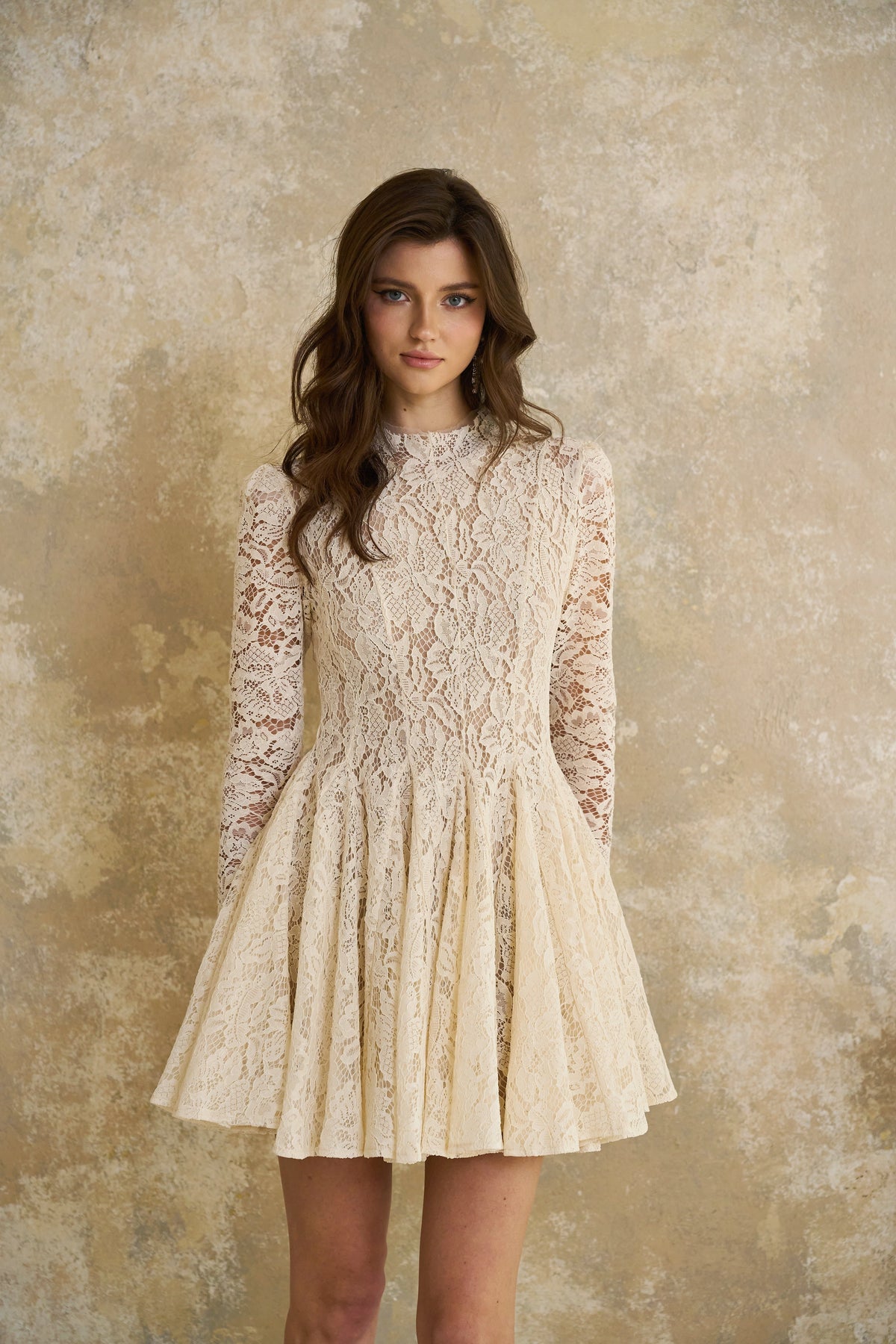 Bronte White Pleated Floral Lace Mini Dress (Final Sale-US Only)