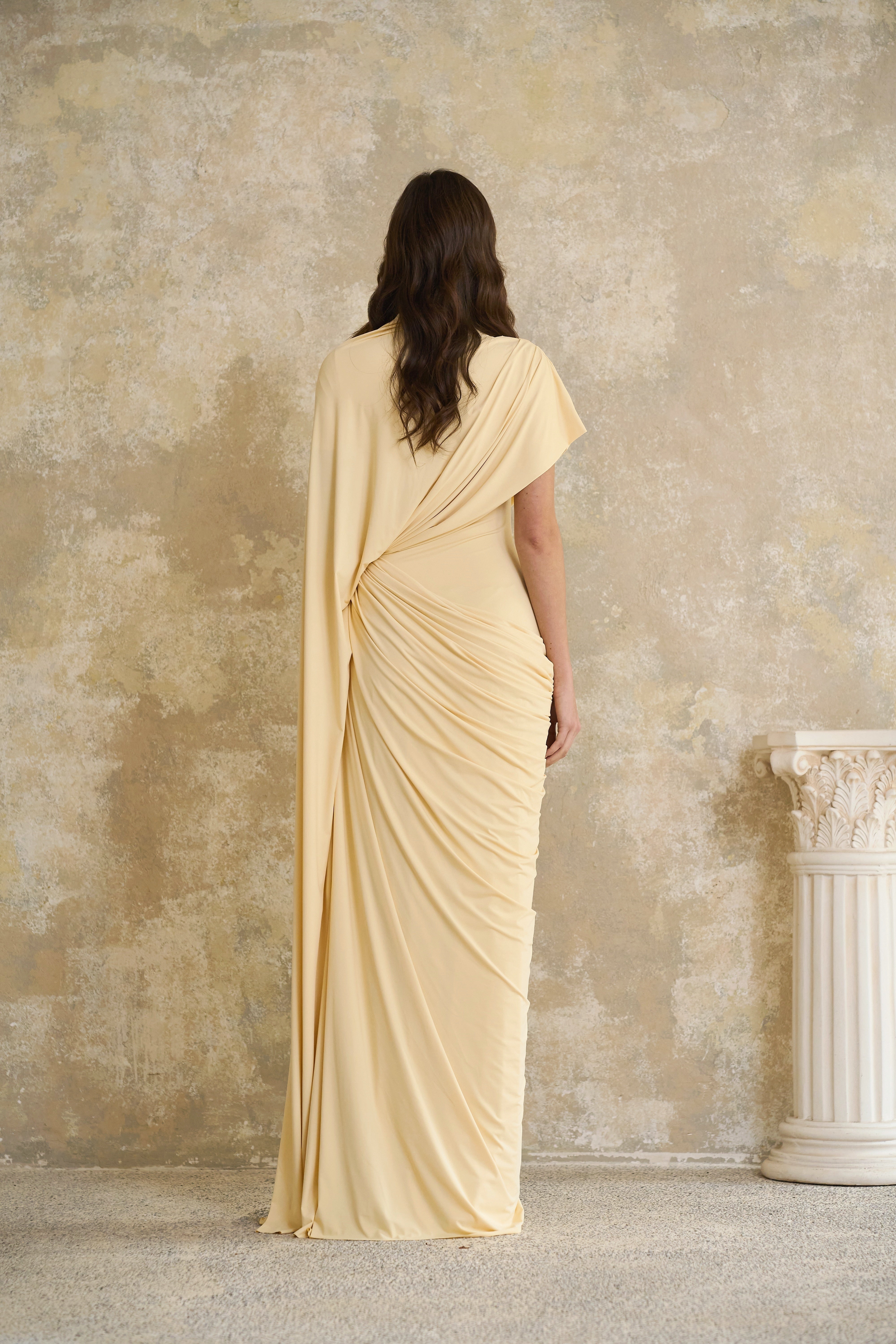Fenella Yellow Asymmetrical Draped Cape & Dress Matching Set