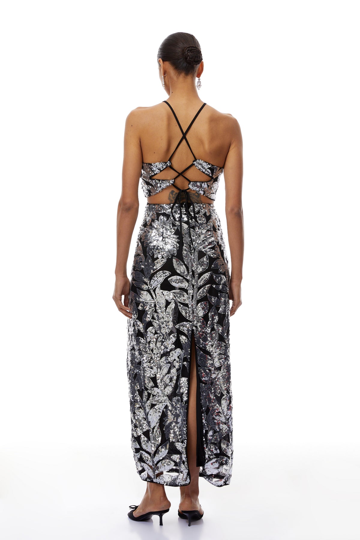 Alma Silver Floral Sequin Mesh Maxi Dress (Final Sale)