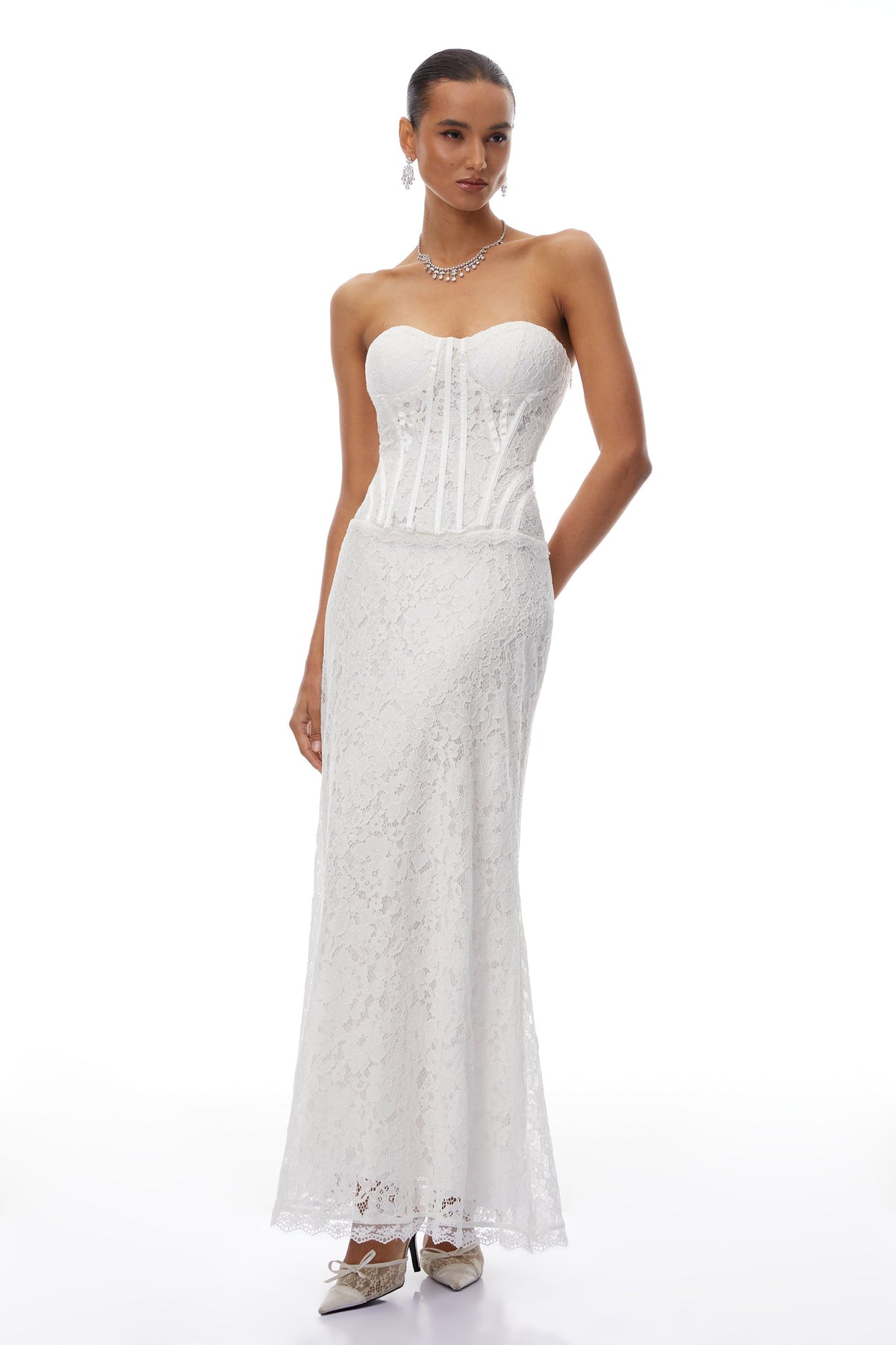 Karida White Off Shoulder Lace Maxi Dress