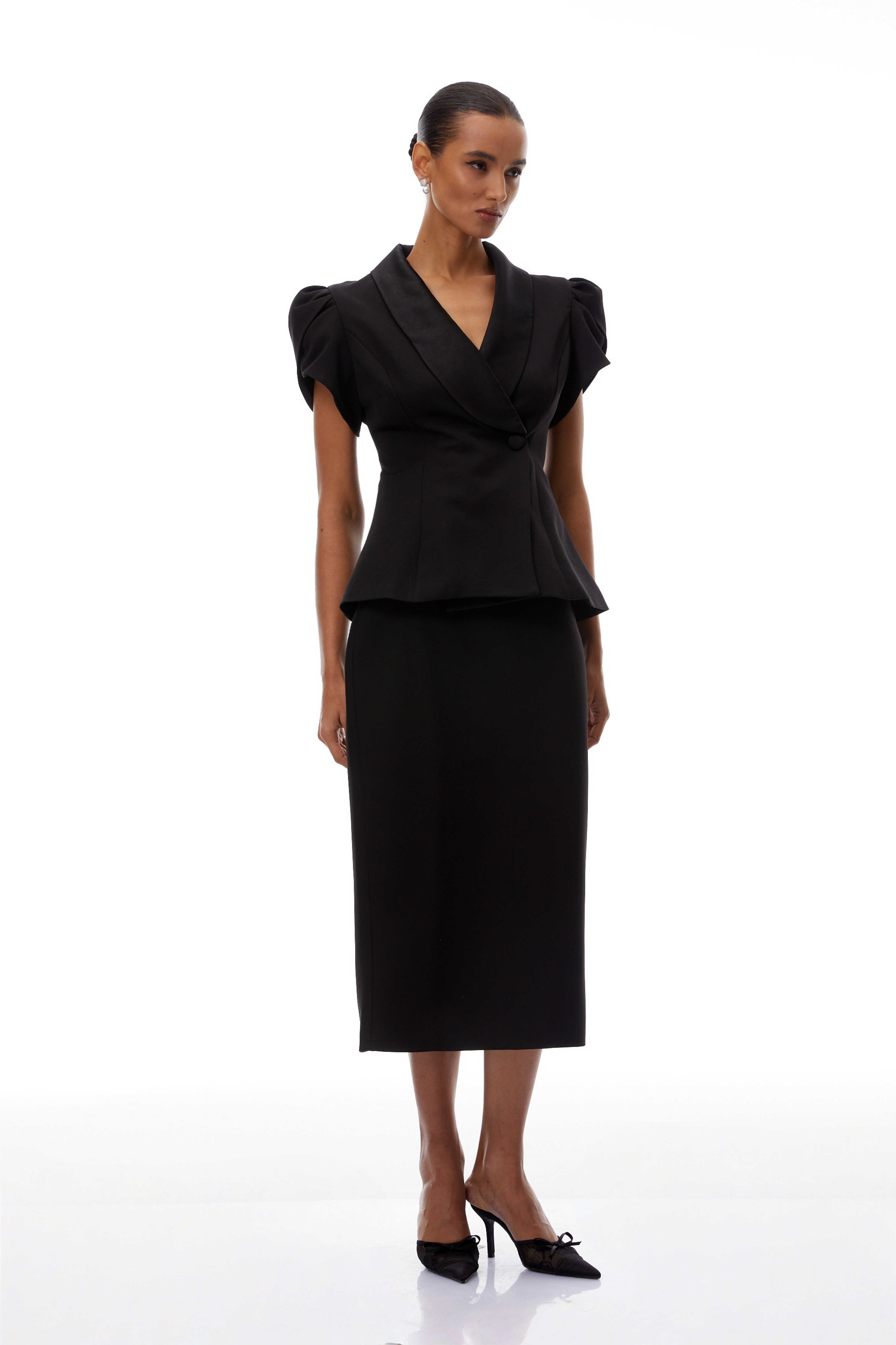 Acharya Black Blouse & Pencil Skirt Set