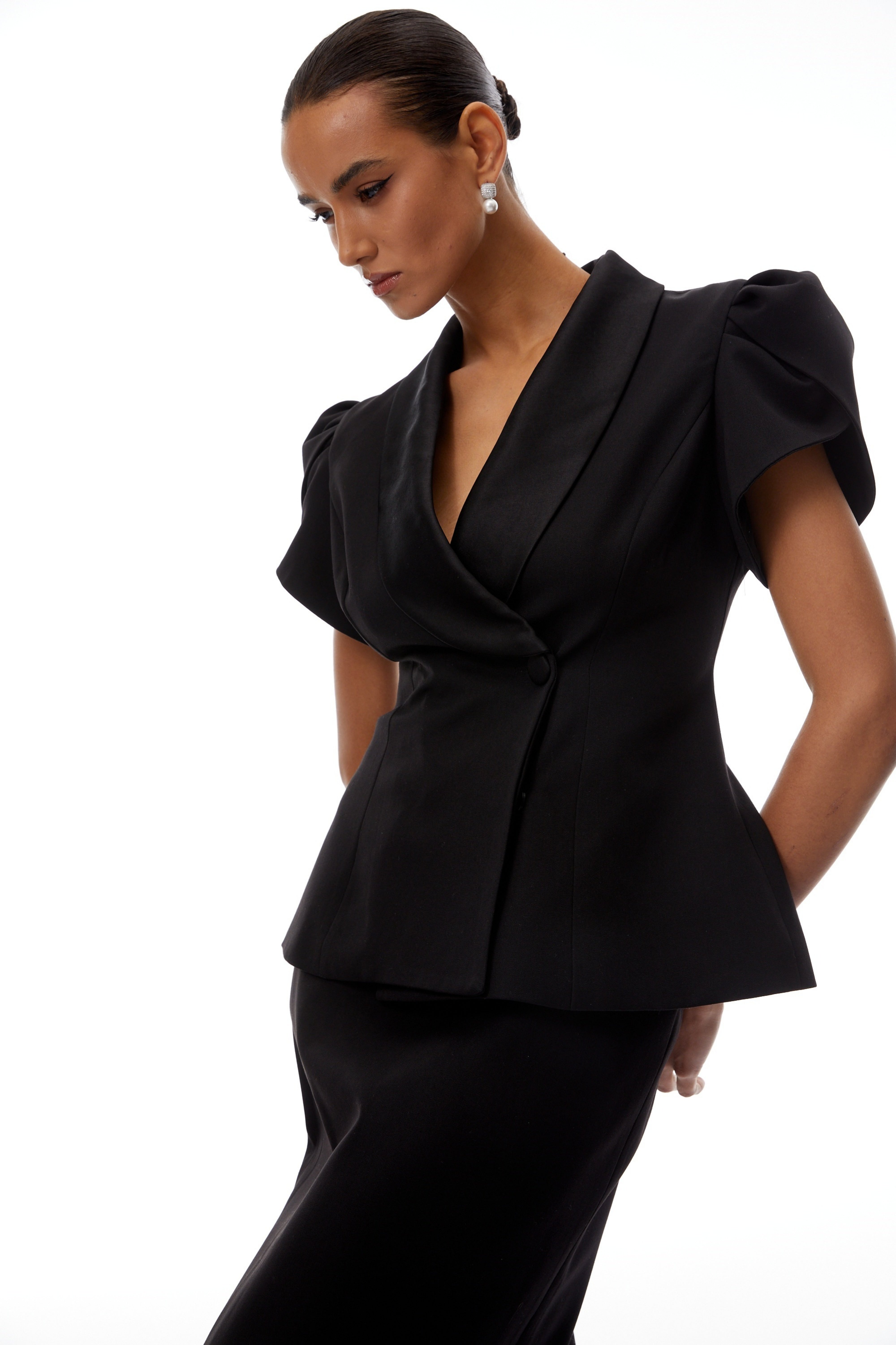 Acharya Black Blouse & Pencil Skirt Set