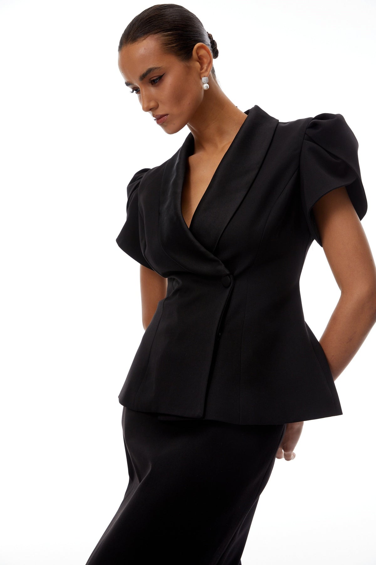 Acharya Black Blouse & Pencil Skirt Set