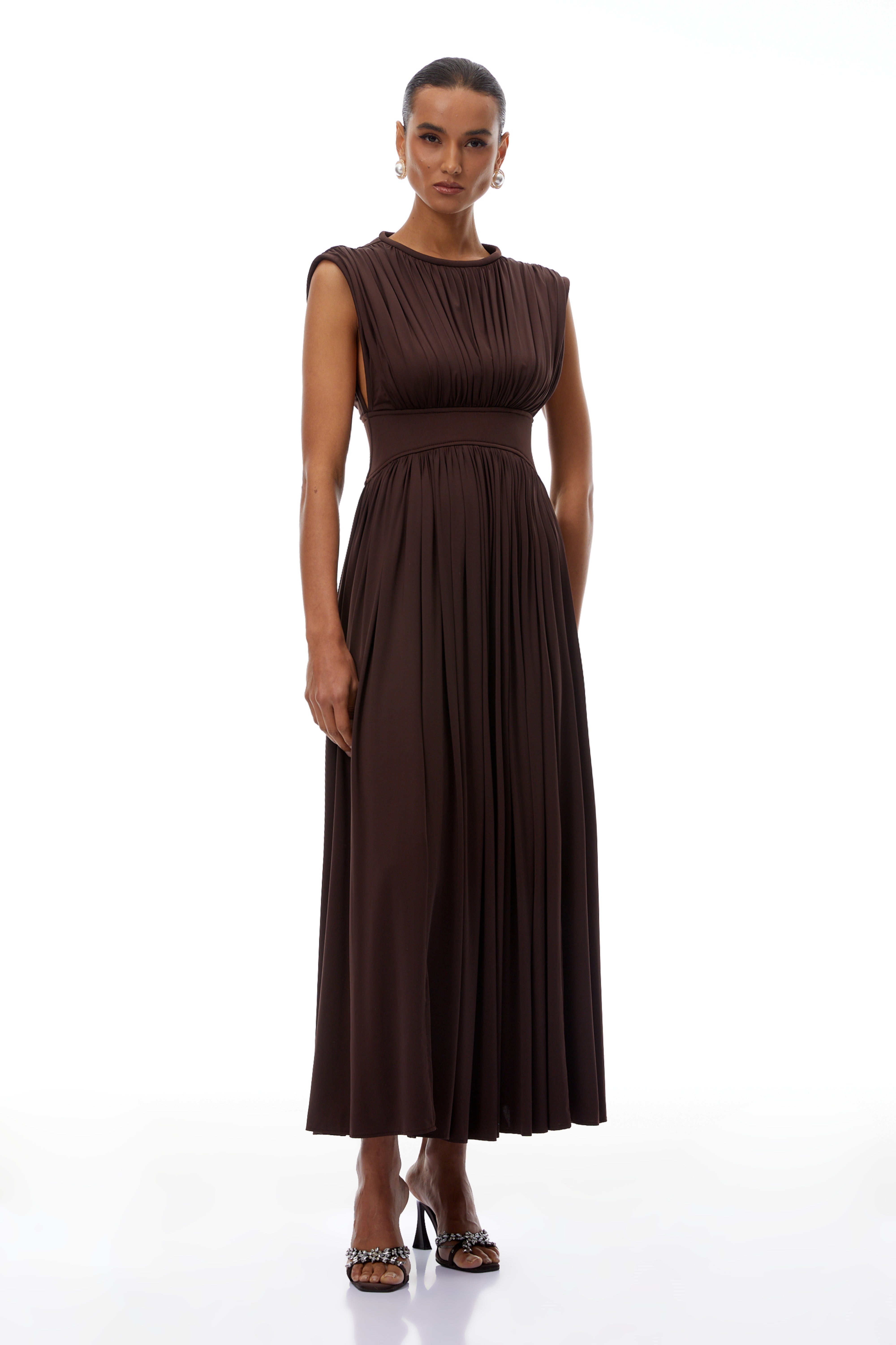 Floarea Brown Cinched Waist Maxi Dress