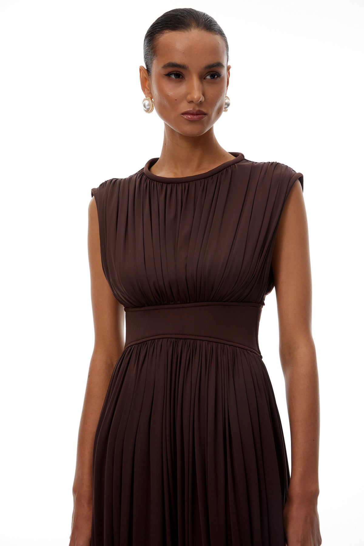 Floarea Brown Cinched Waist Maxi Dress