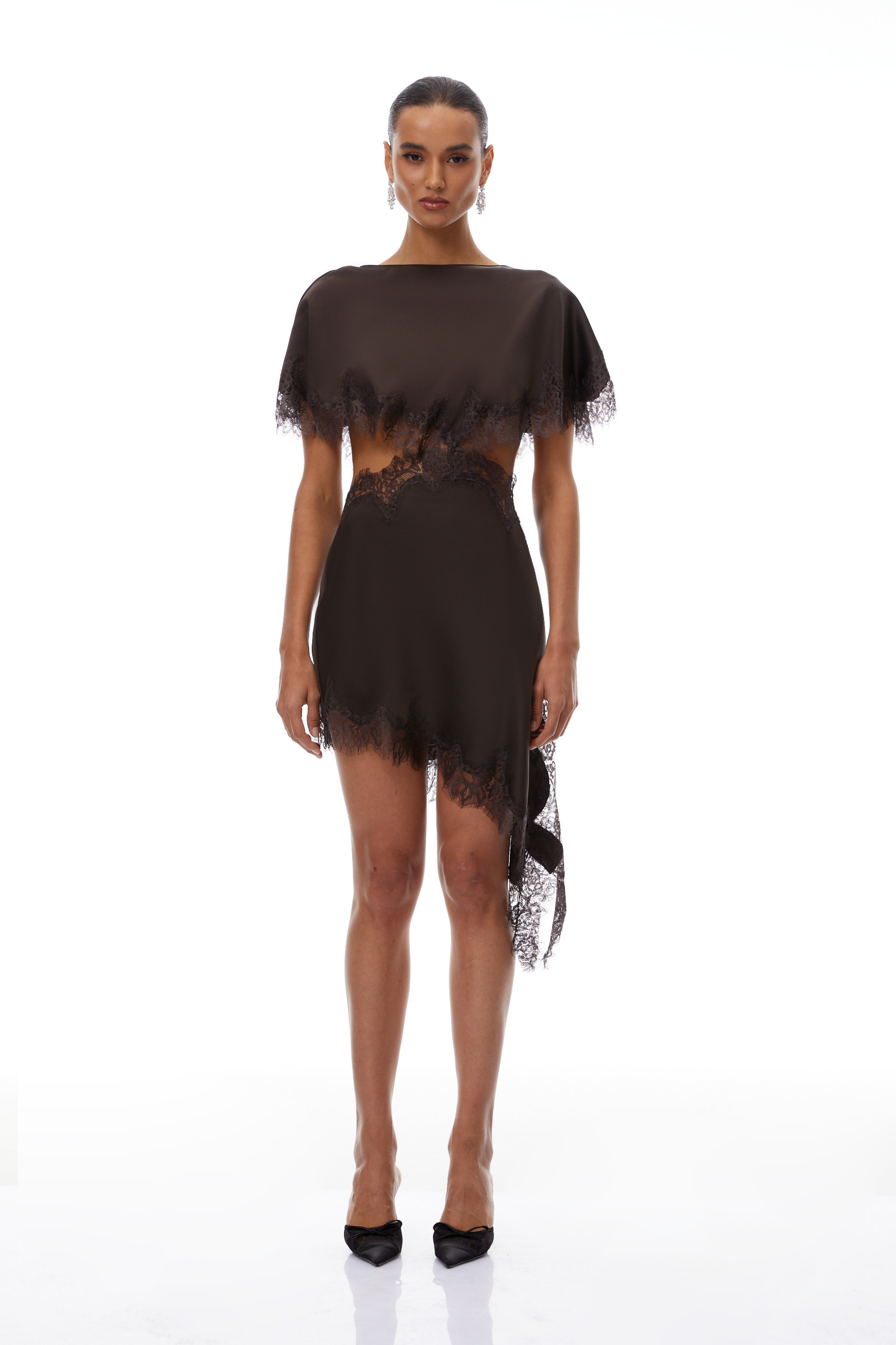 Henrik Brown Lace Trim Dress