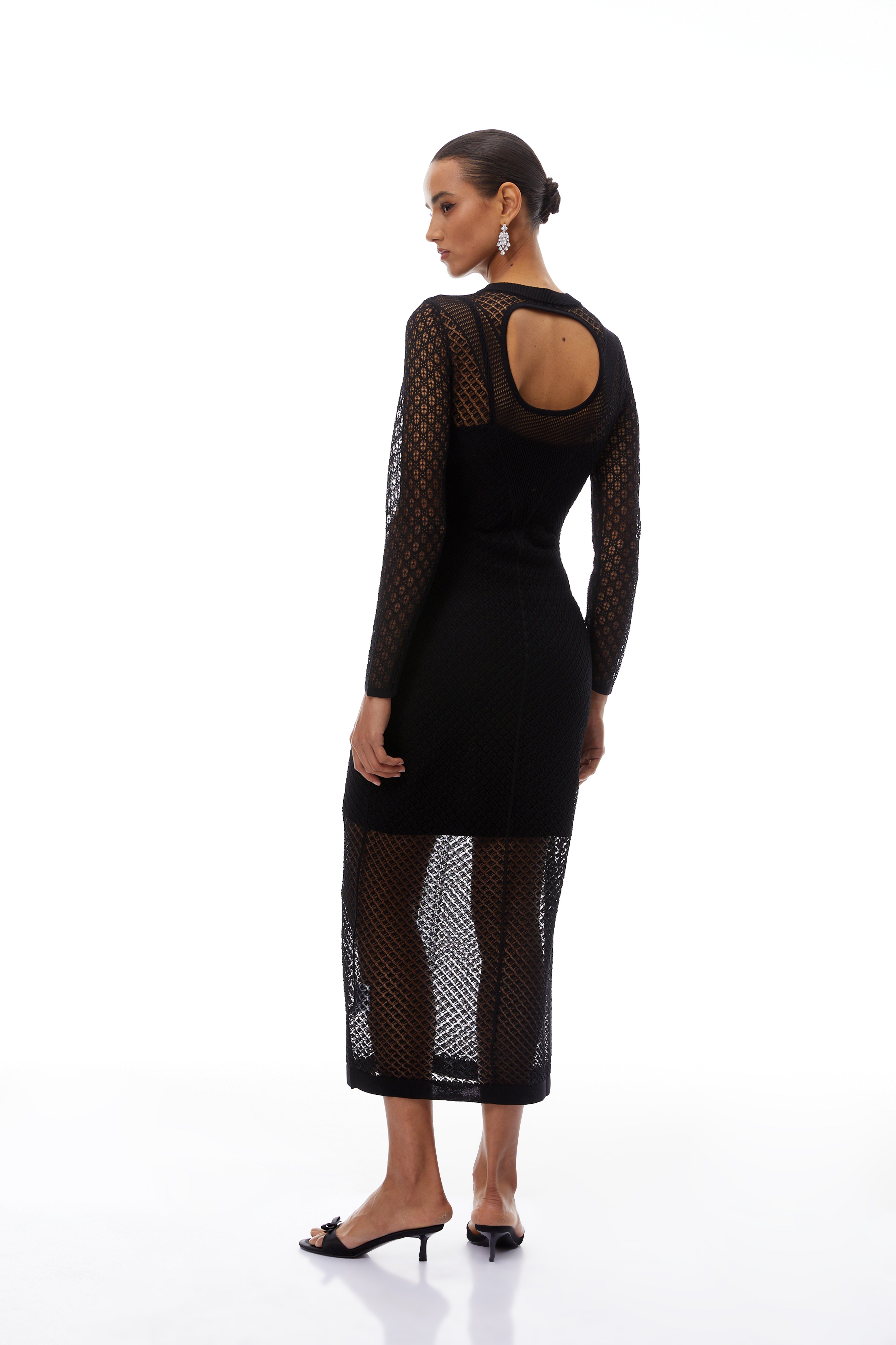 Clover Black Cut-out Design Crochet Knit Midi Dress (Final Sale)