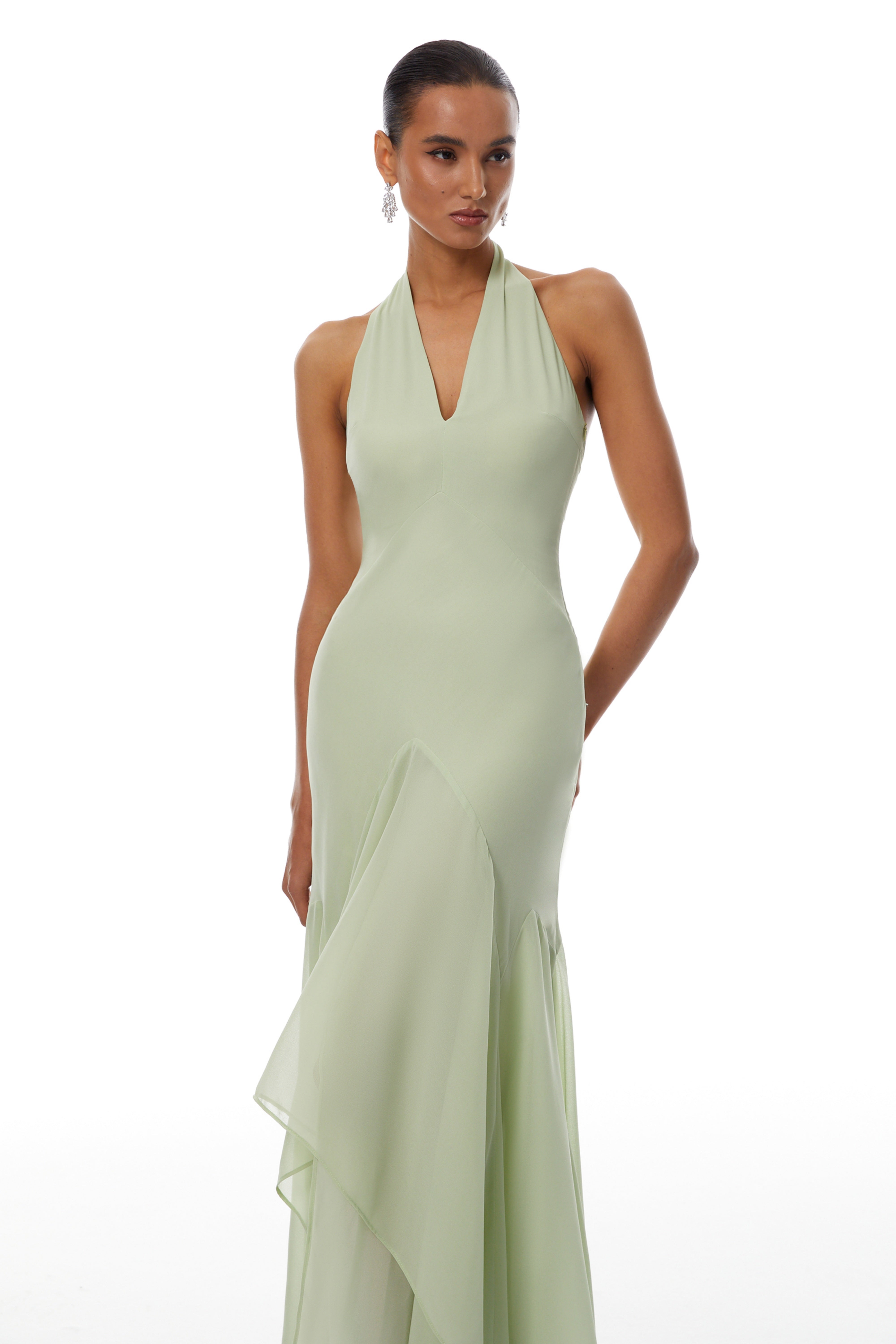 Mónika Green Halterneck Asymmetrical Maxi Dress (Final Sale-US Only)