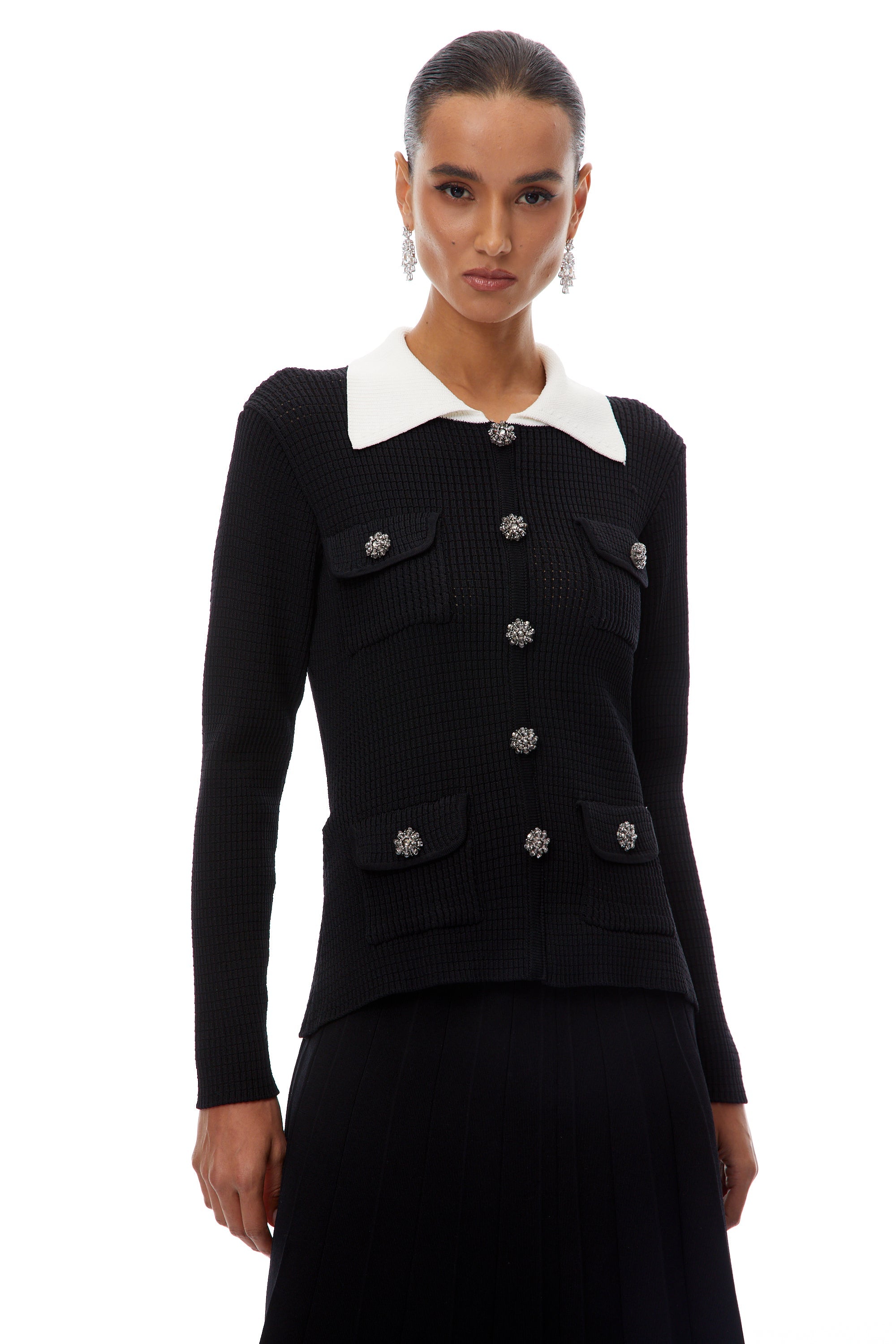 Esmée Black Embellished Knit Jacket & Skirt Set