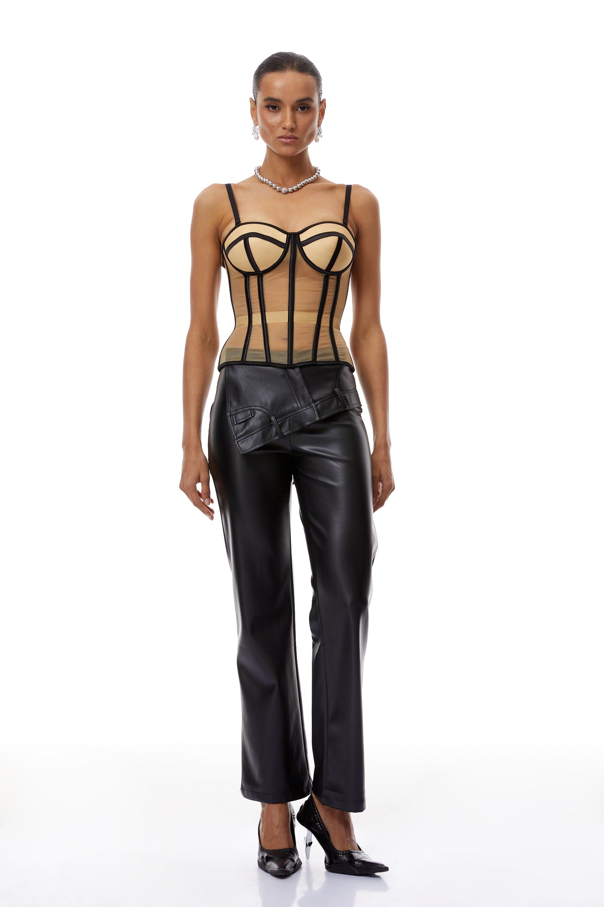 Edda Neutral Sheer Tulle Corset Top