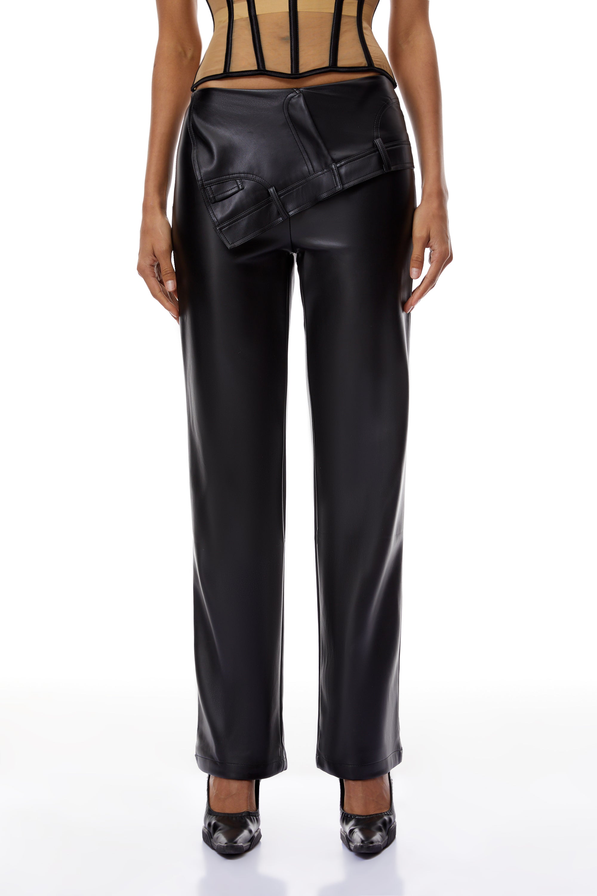 Giada Black Deconstructed Design Leather Trousers