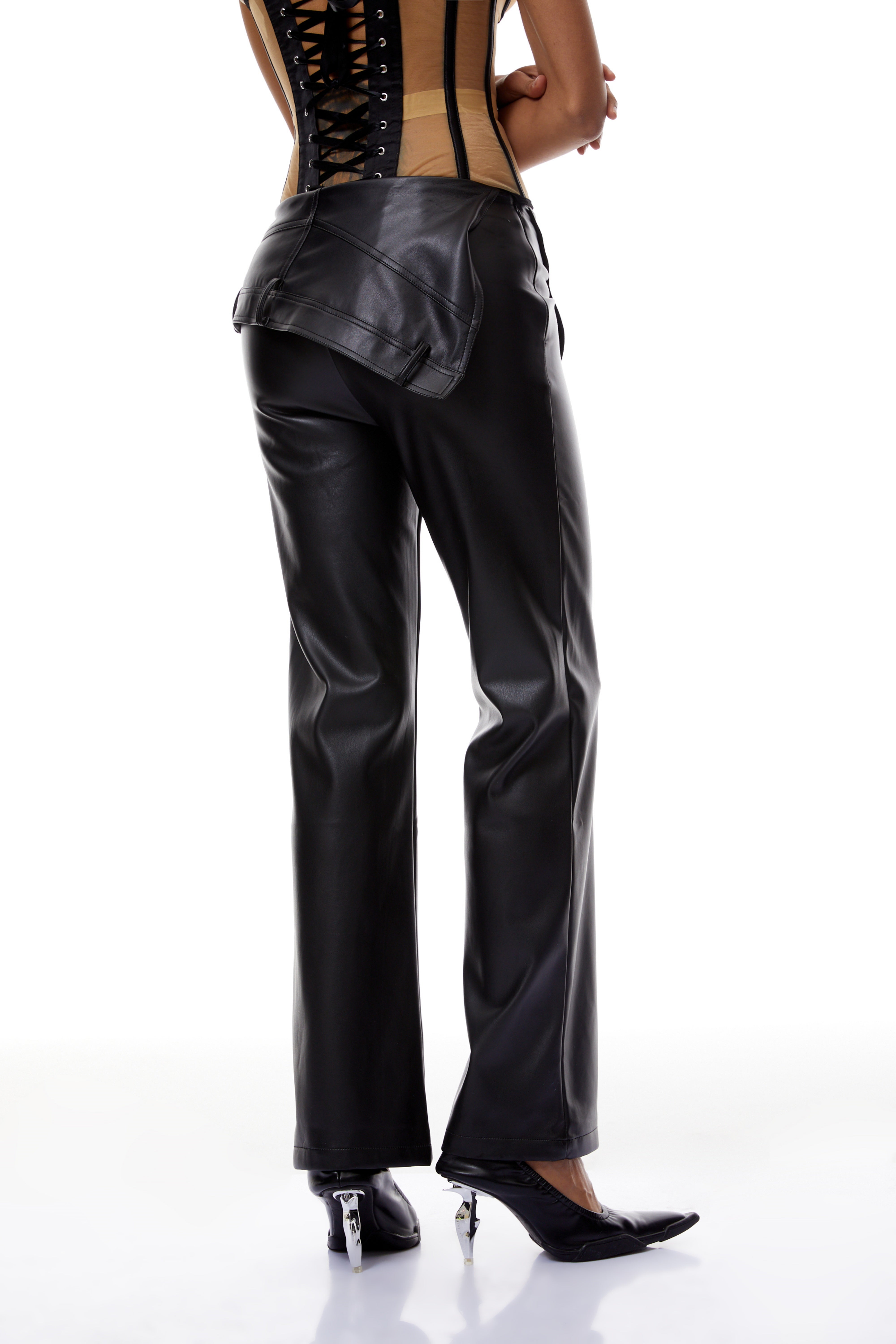 Giada Black Deconstructed Design Leather Trousers
