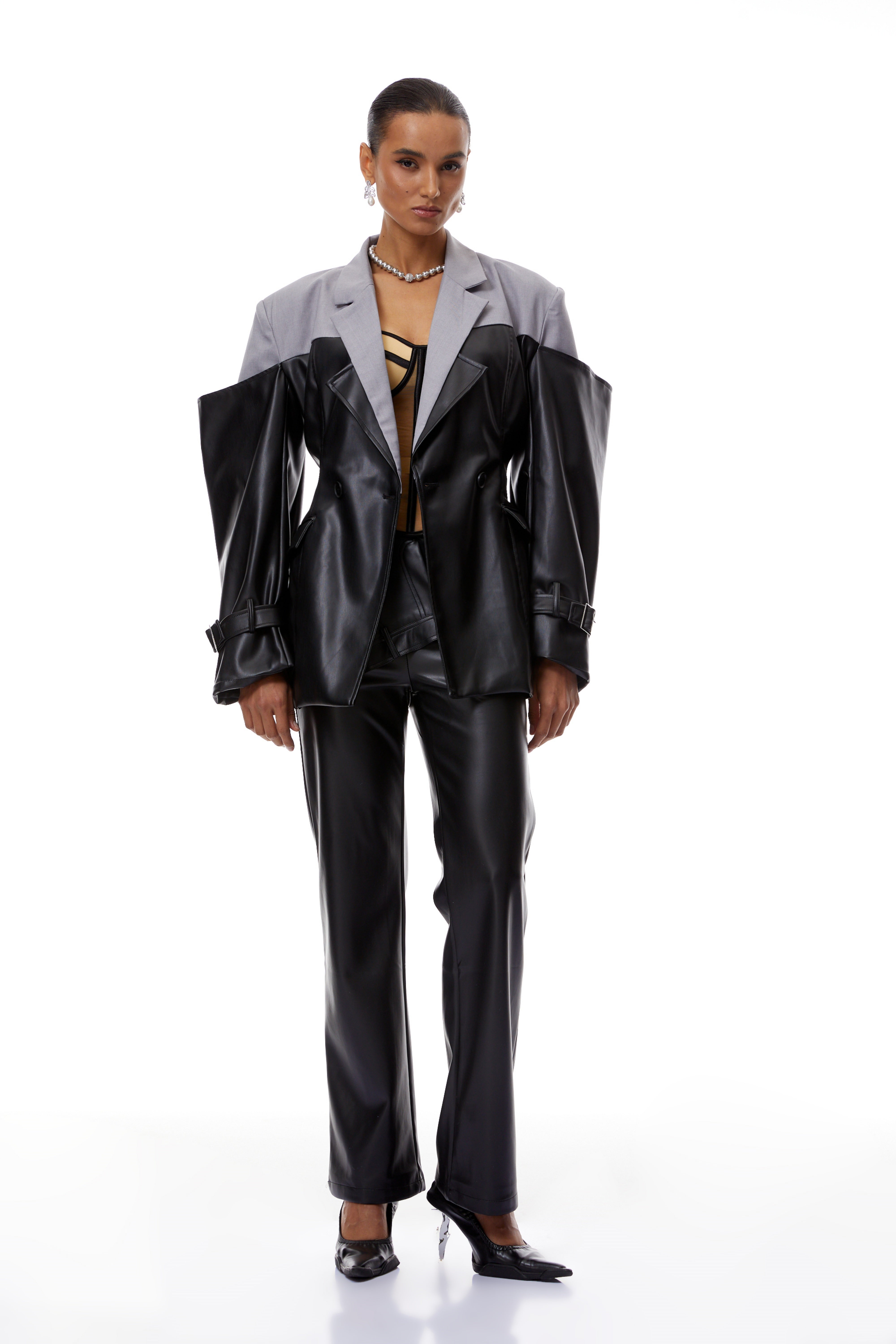 Linnea Black Leather Panel Blazer