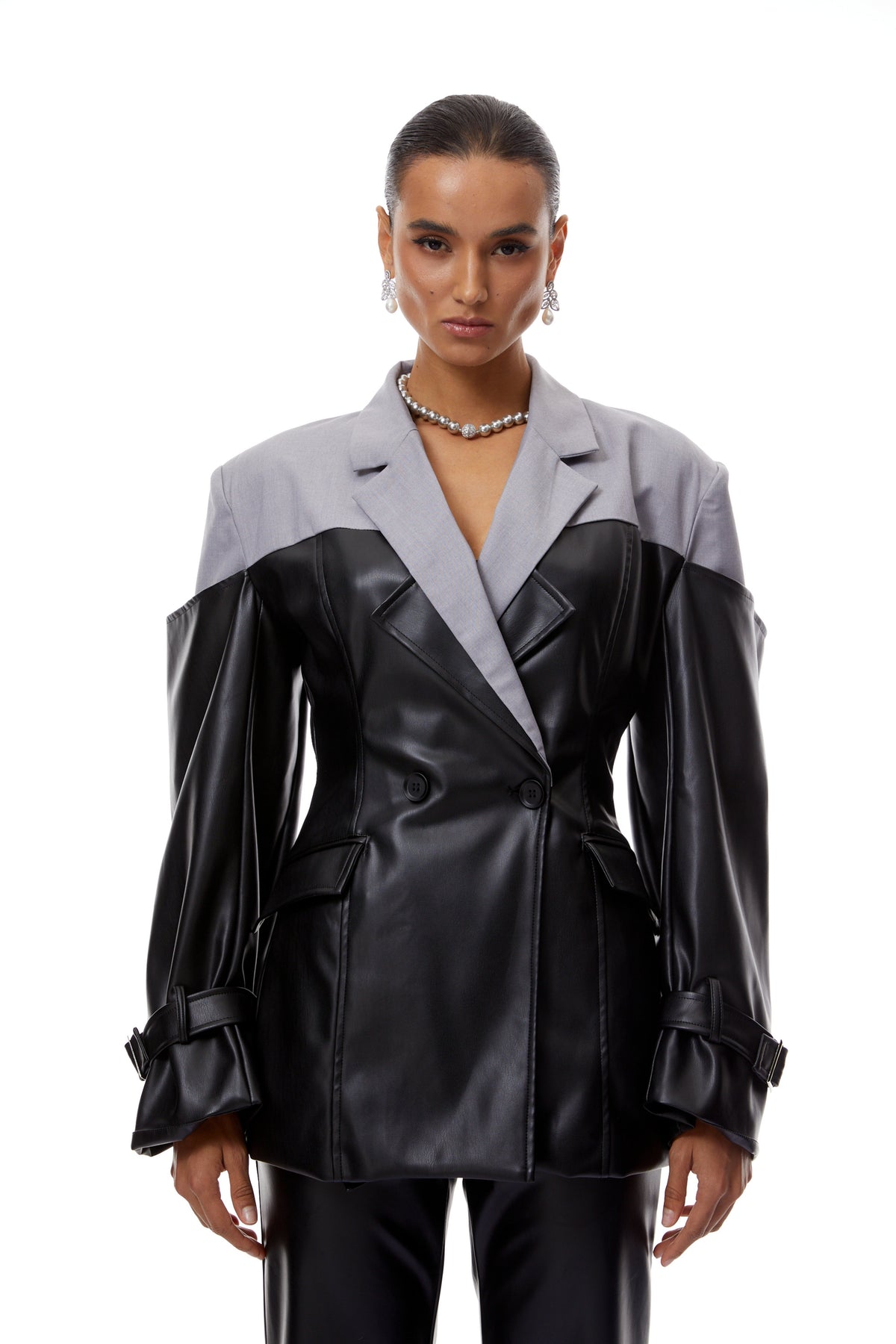 Linnea Black Leather Panel Blazer