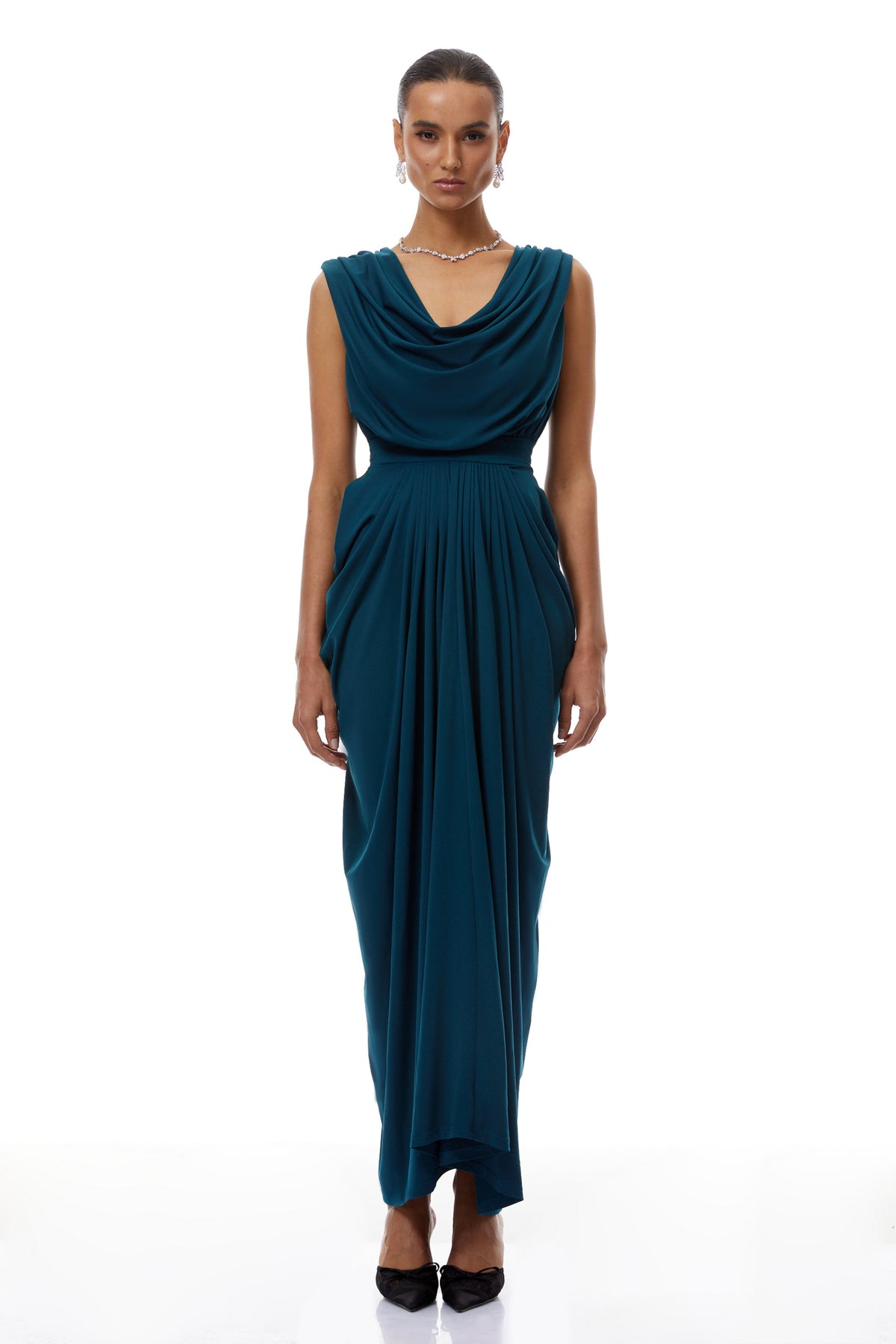Gianna Green Ruched Detail Maxi Dress
