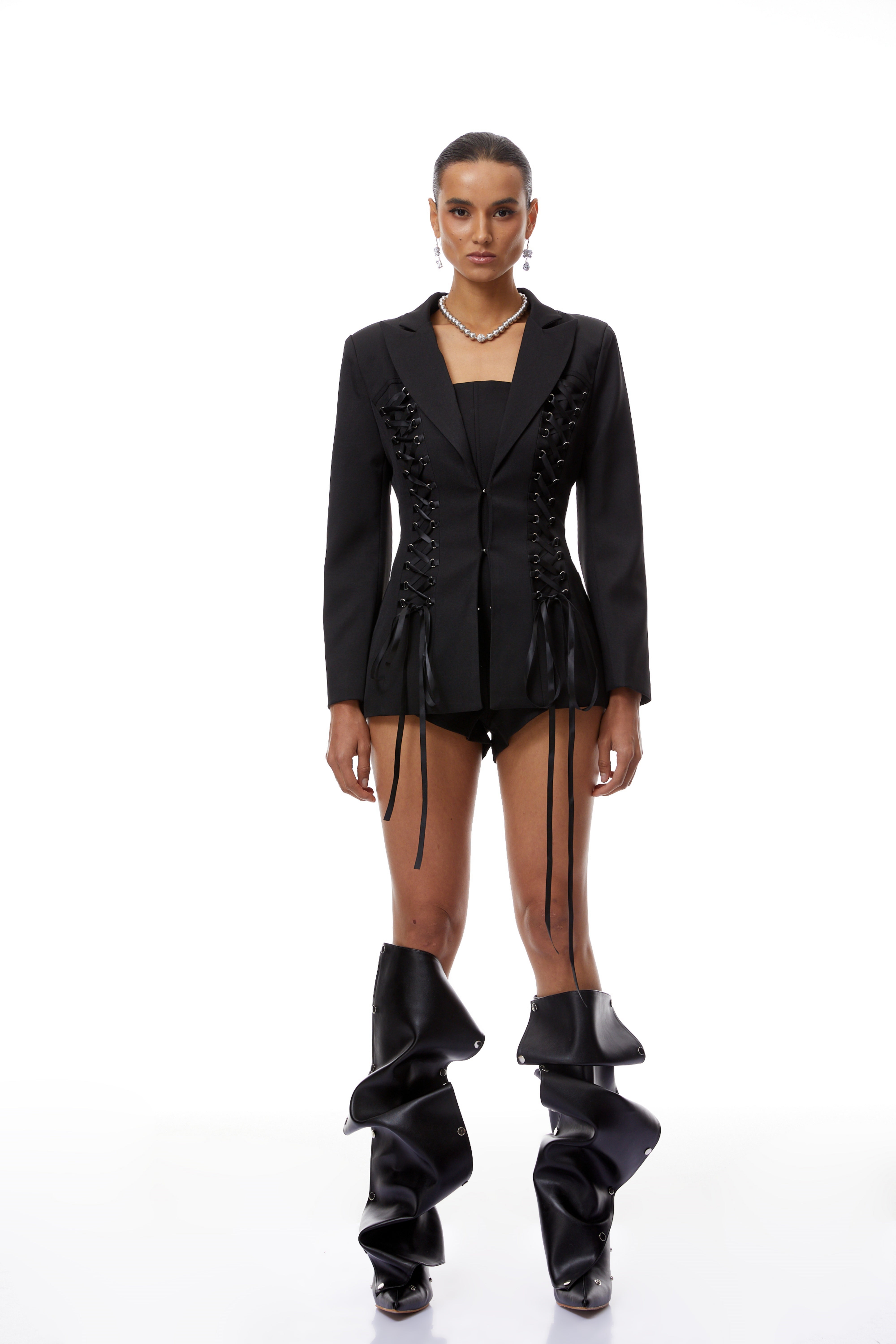 Carys Black Lace-Up Blazer